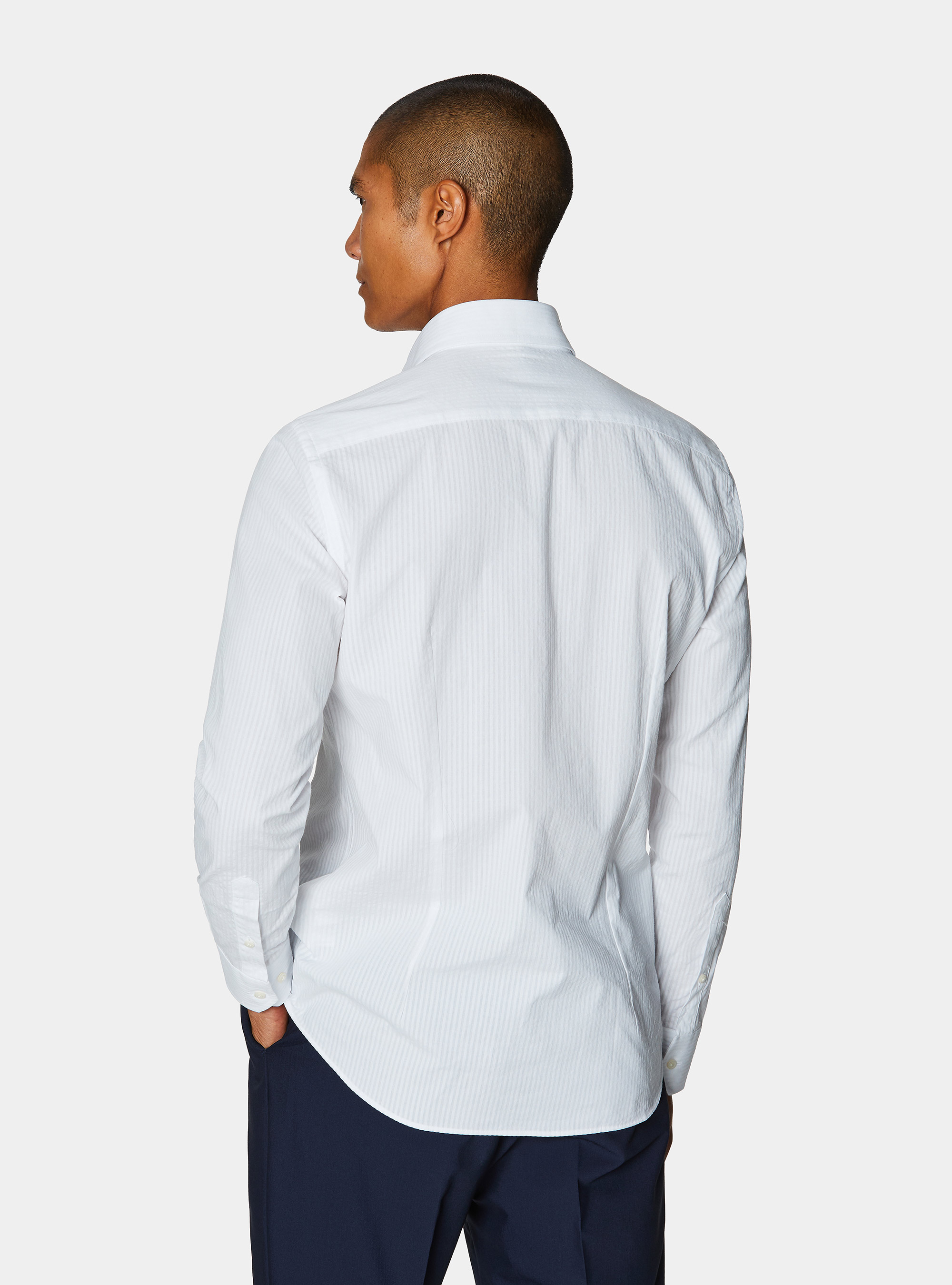 Camicia in cotone seersucker, BIANCO