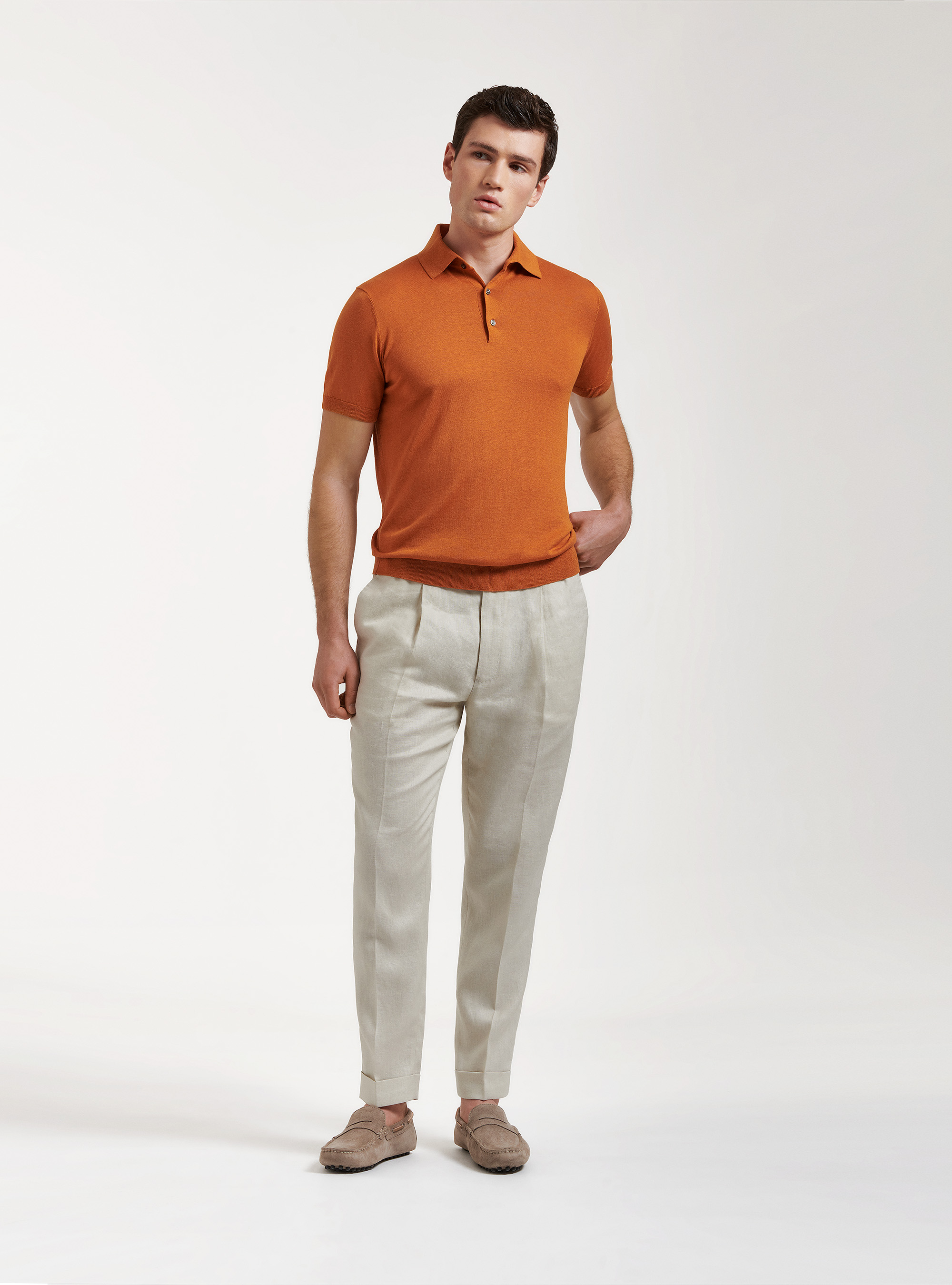 Silk cotton polo shirt, ORANGE