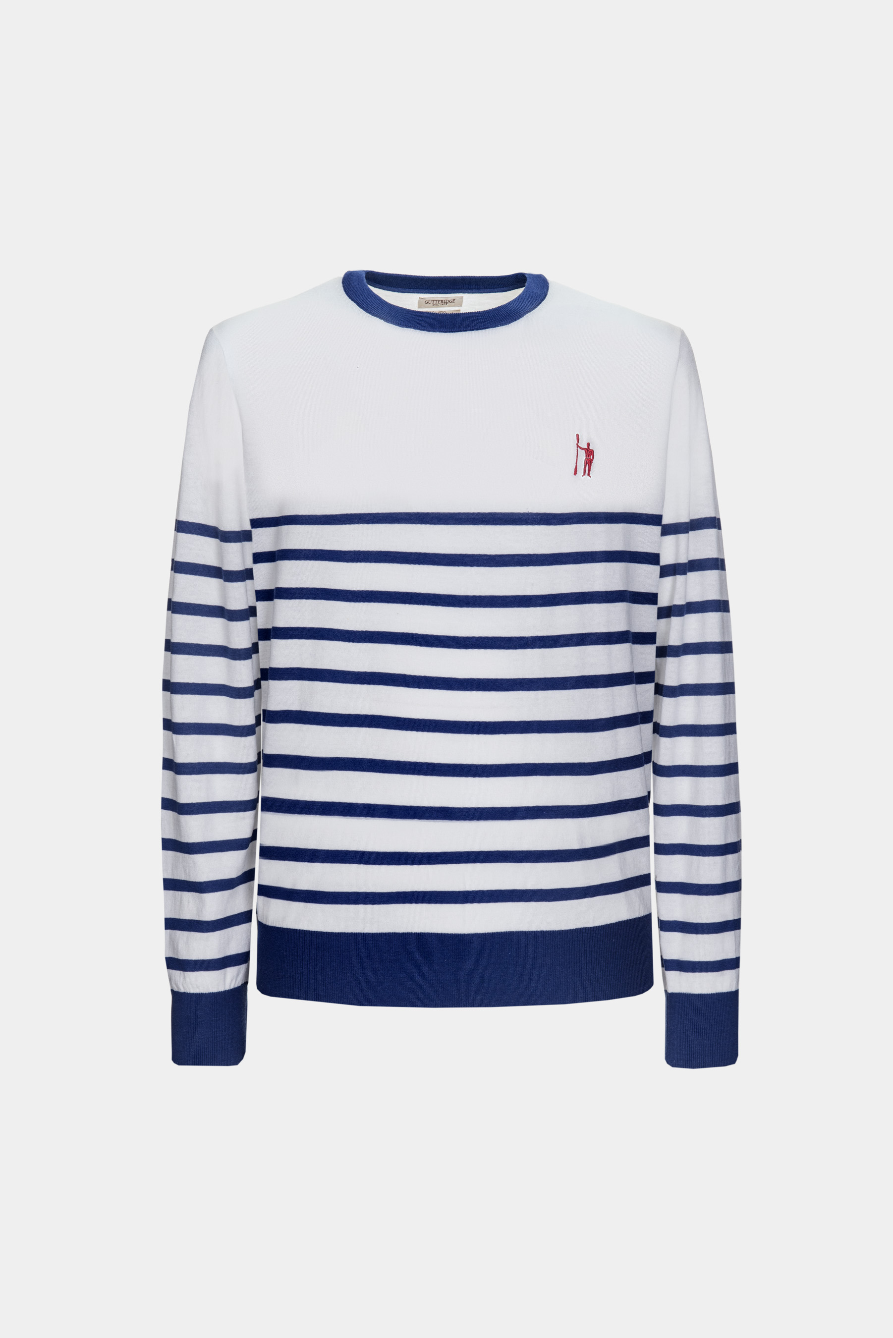 Jersey de seda y algod&oacute;n a rayas con cuello redondo, BLANCO