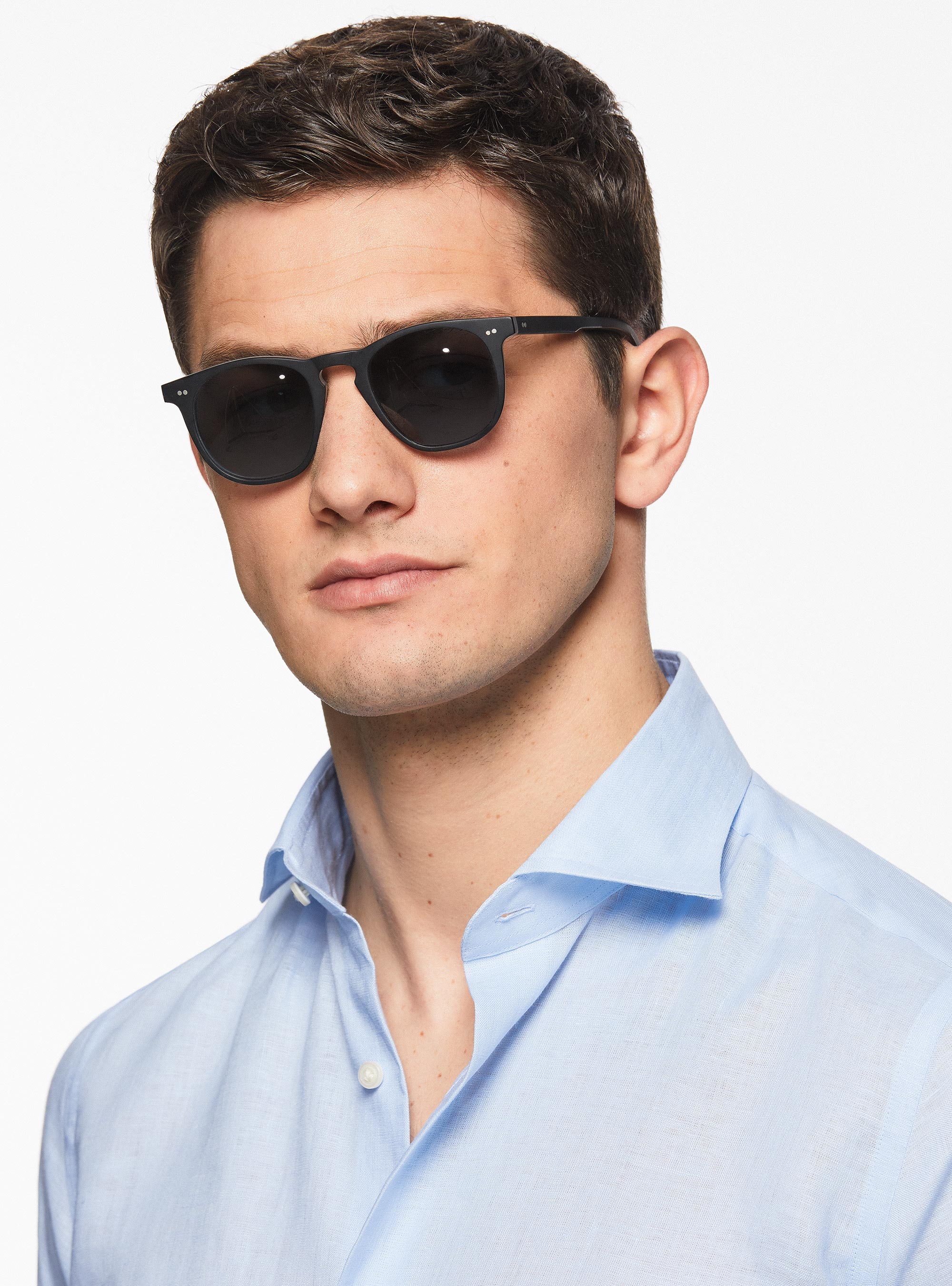 Pure Linen Shirt with Semi-French Collar, LIGHT BLUE