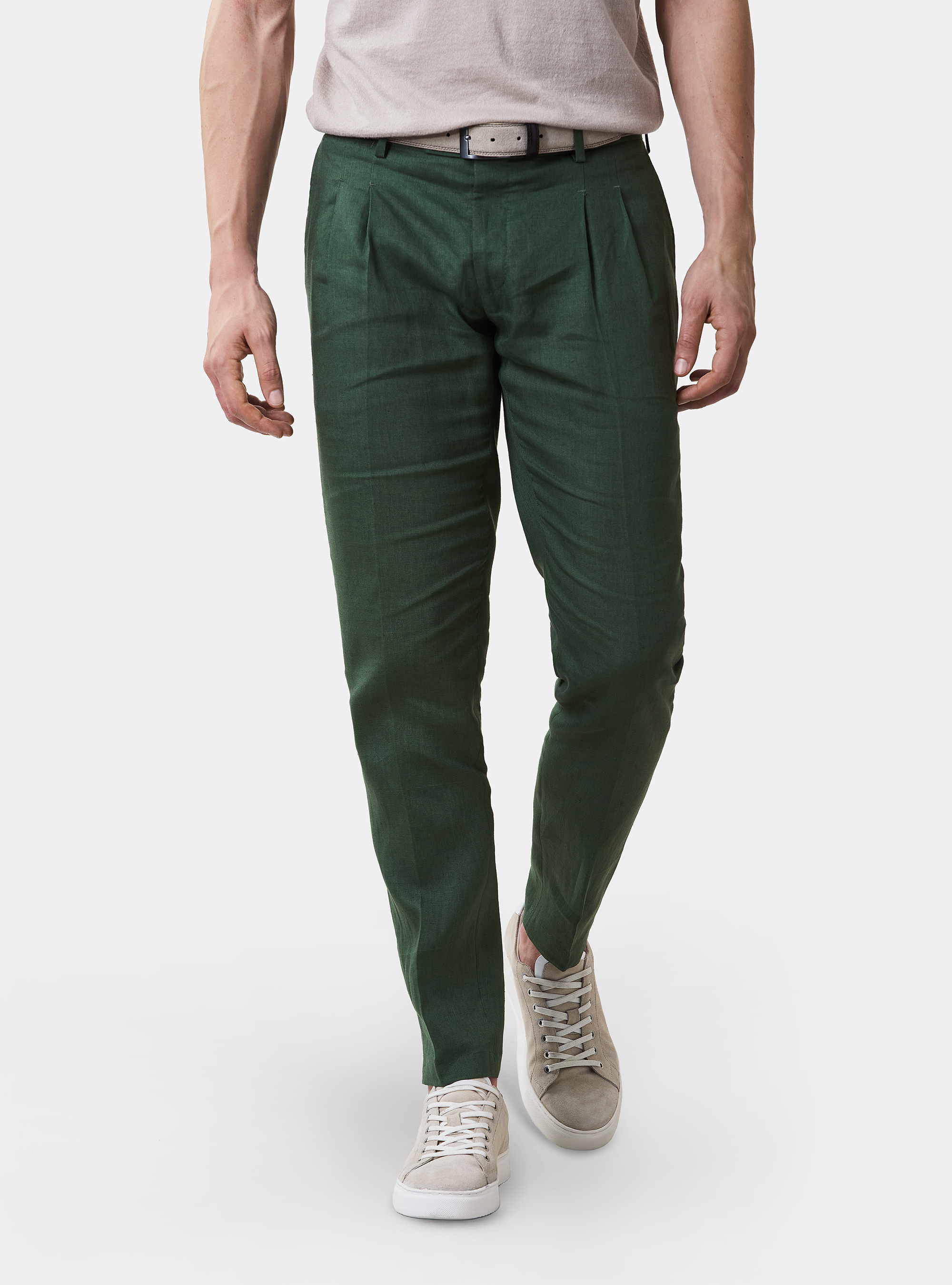 Pantaloni per abito in puro lino, VERDE