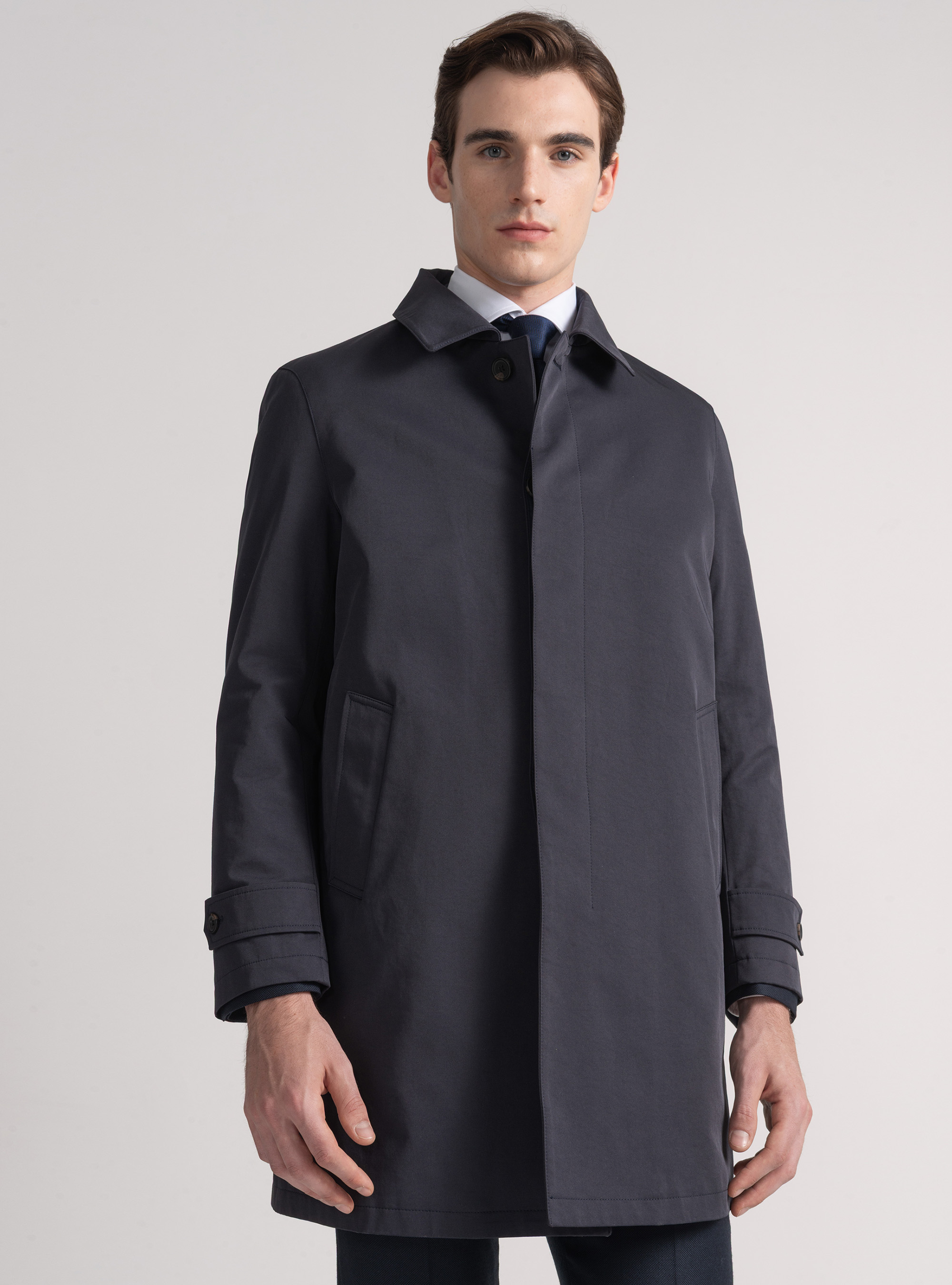 Padded technical raincoat in cotton blend, NAVY BLUE