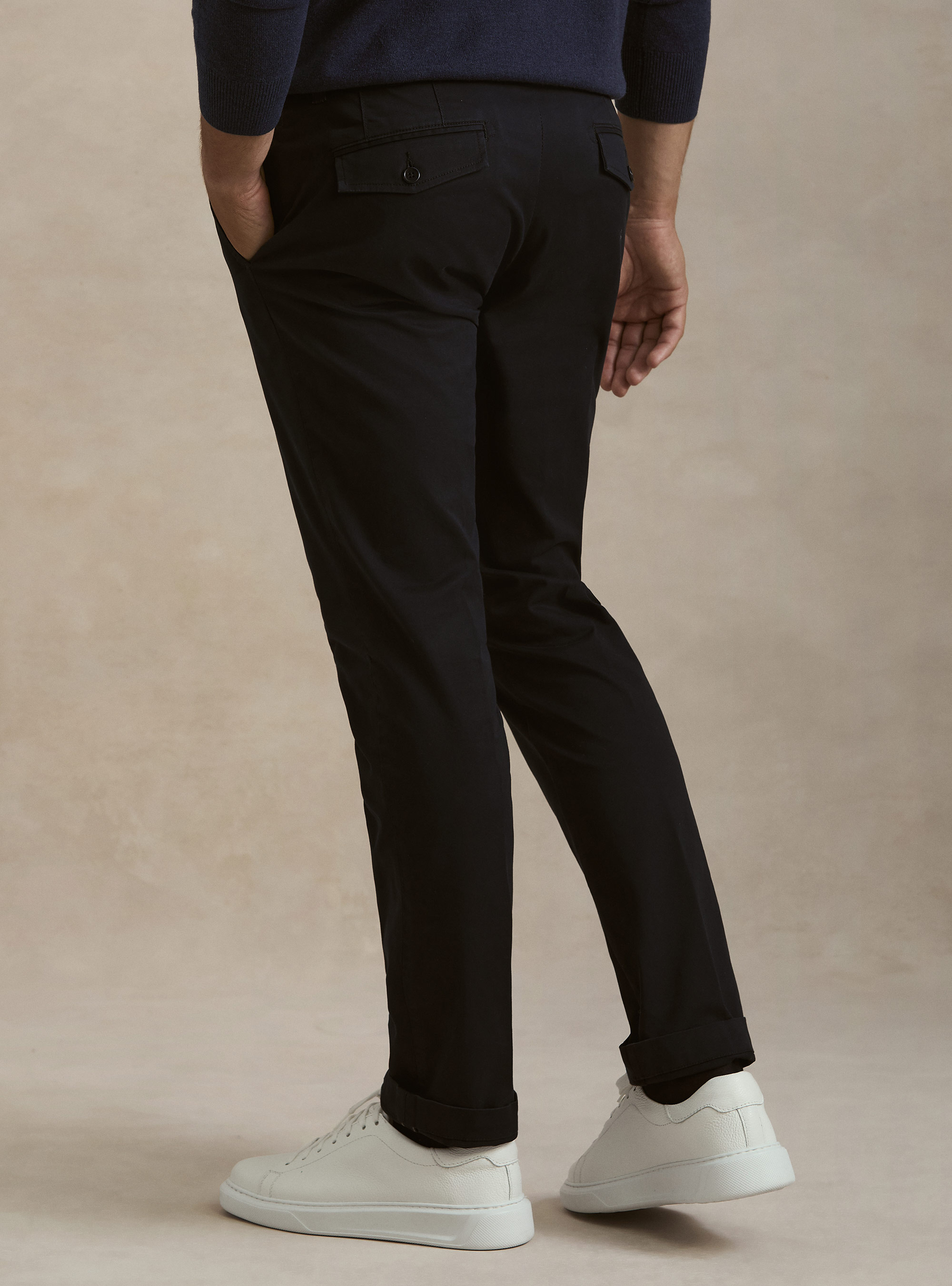 Pantalones chino slim fit de sarga el&aacute;stica, AZUL MARINO
