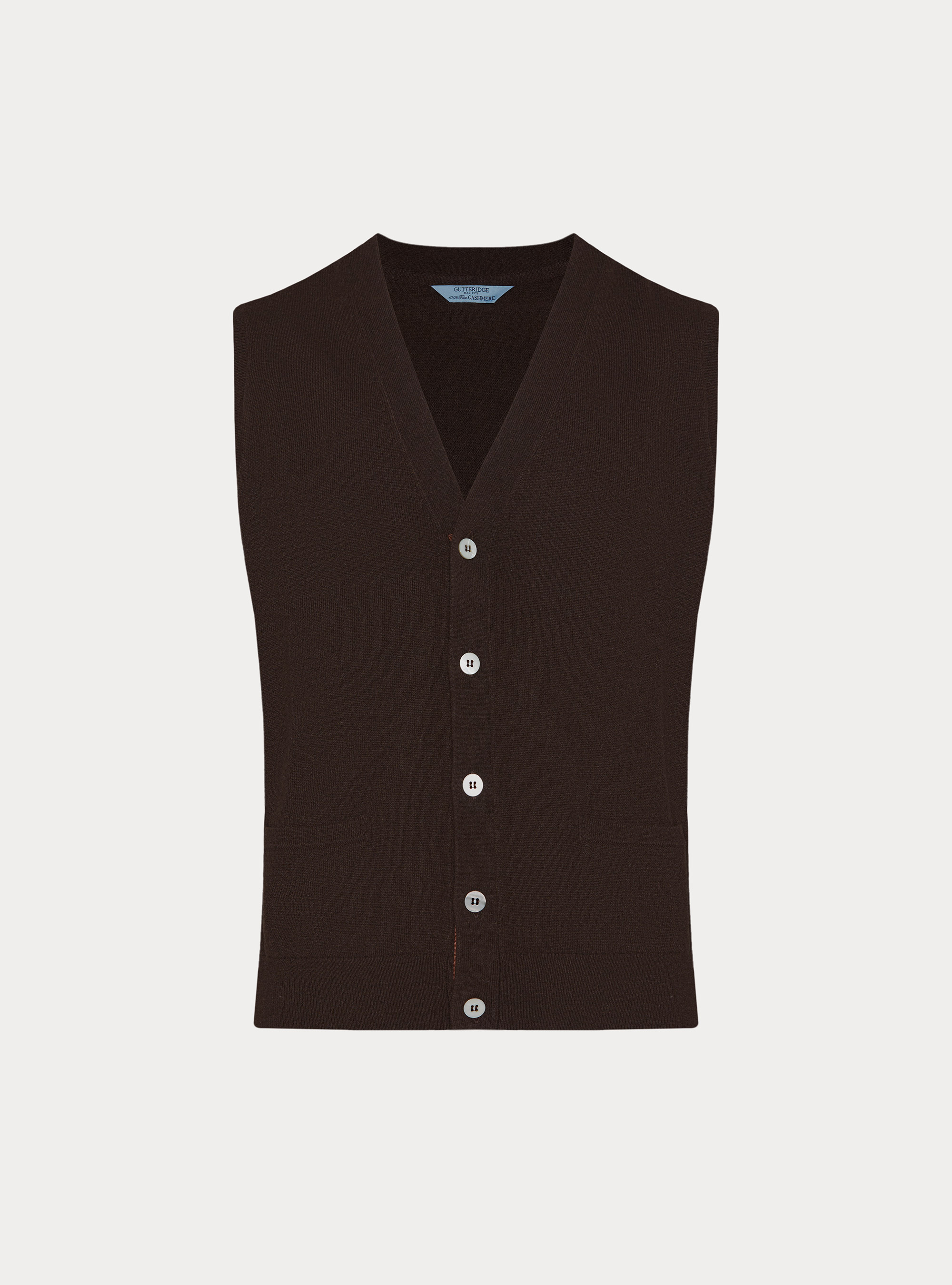 Chaleco de puro cashmere con botones, MARRON