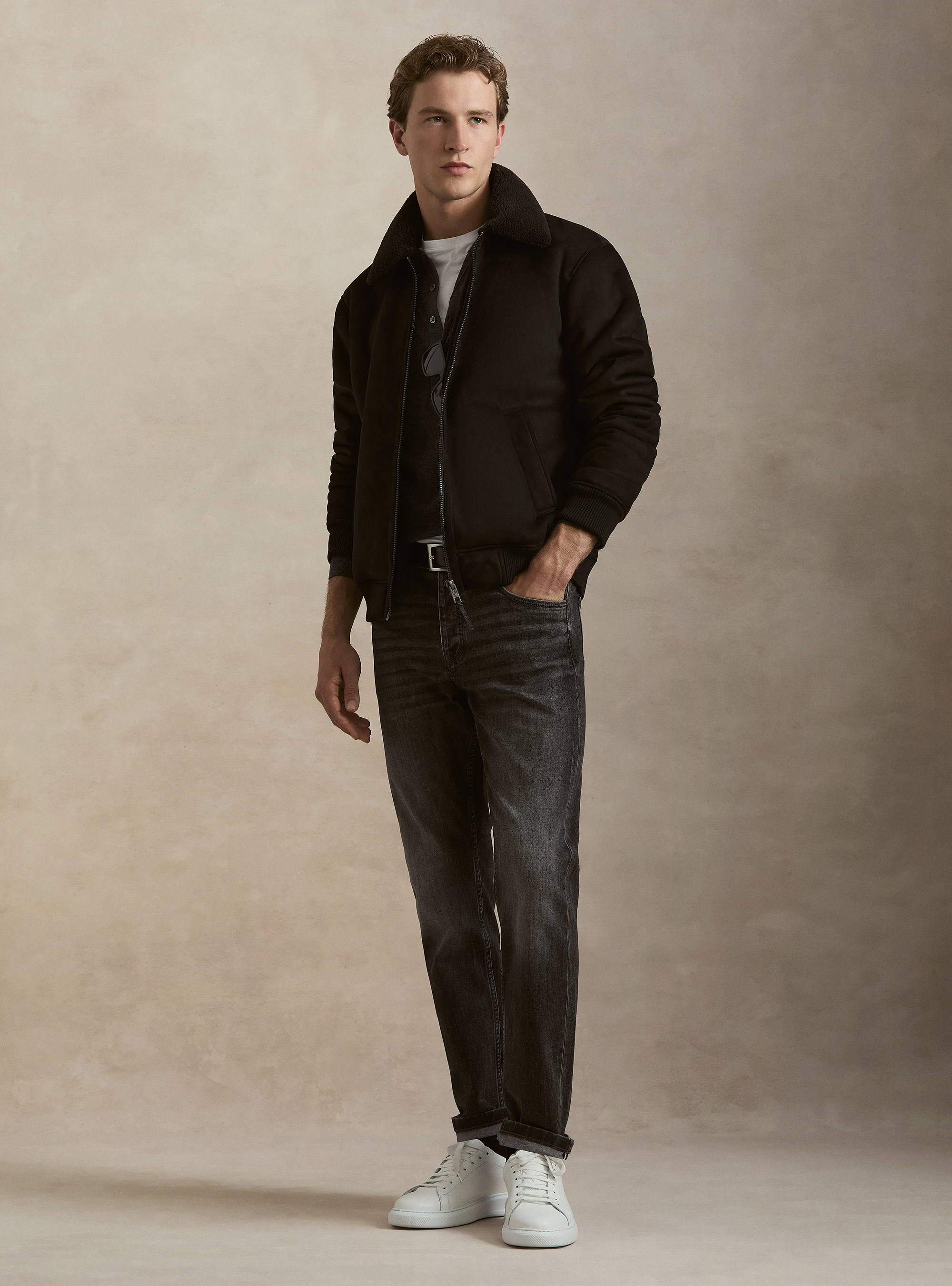 Suede-effect shearling, BLACK