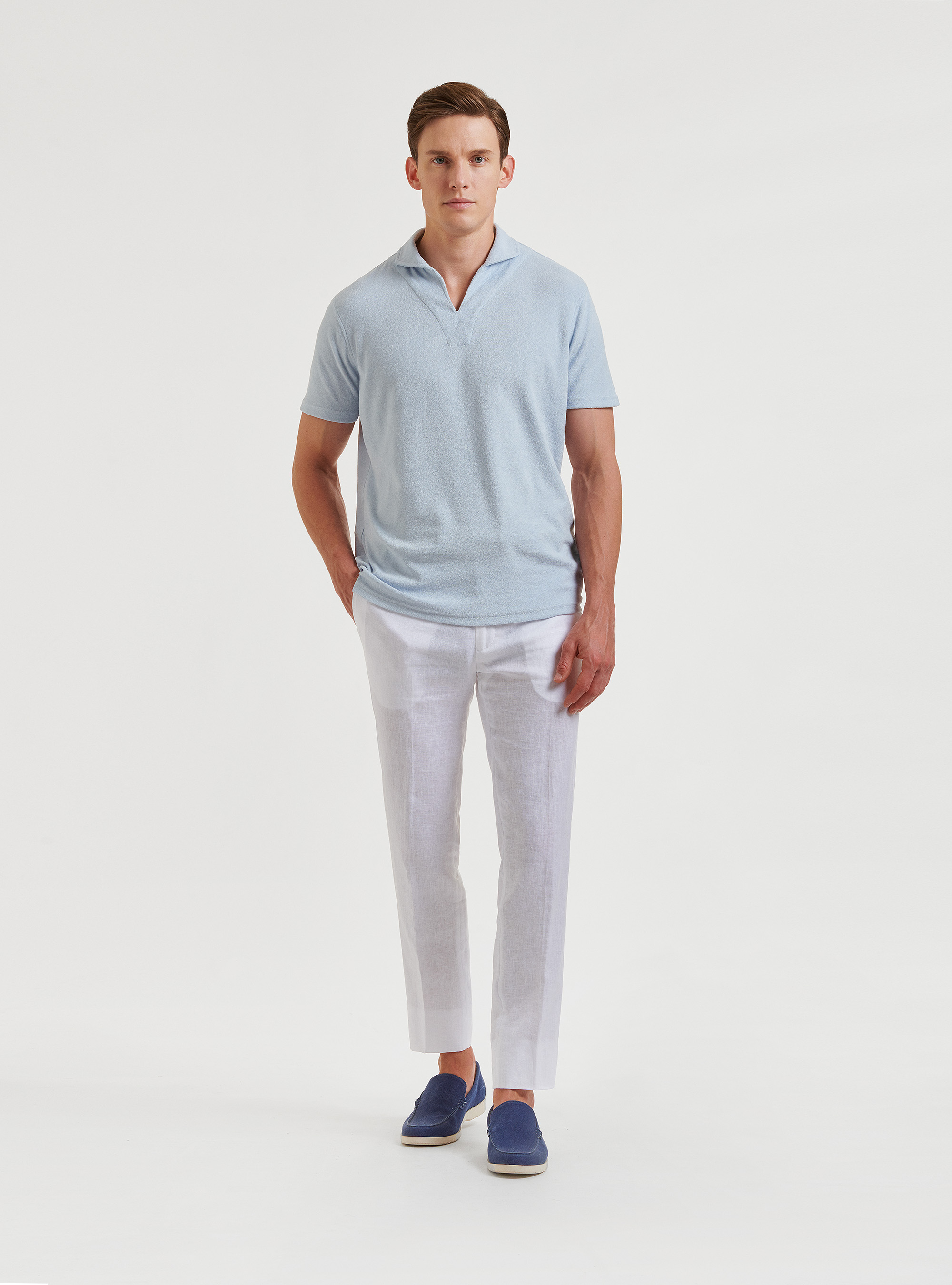 Polo en &eacute;ponge pur coton, BLEU CIEL
