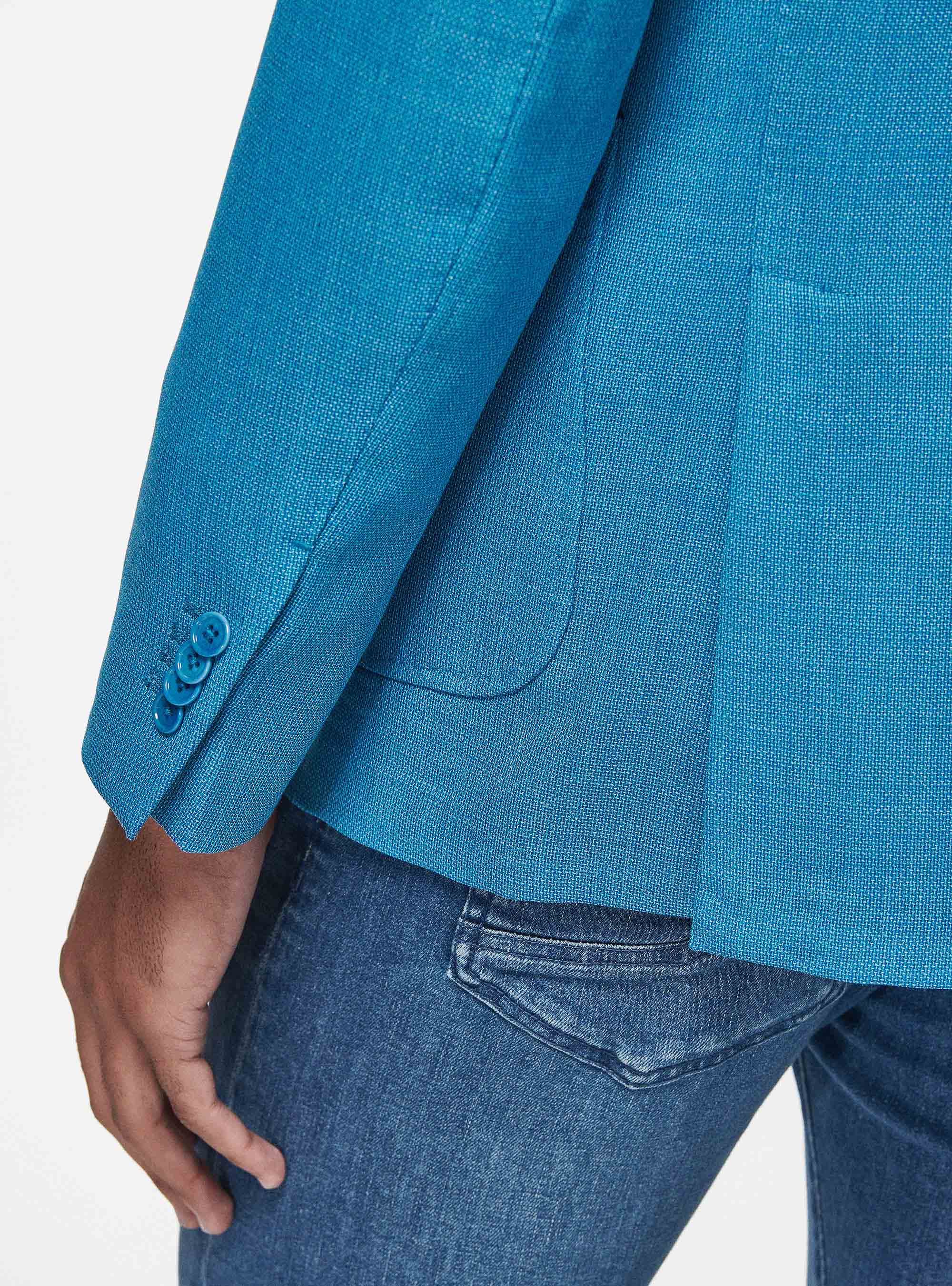 Micro-textured pure wool blazer, PETROL