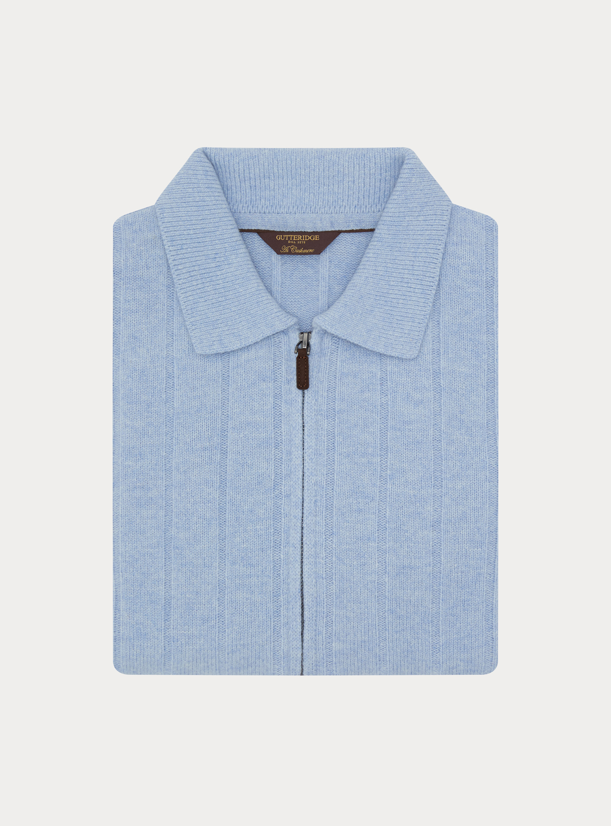 Chaqueta de cremallera de lana y cachemira de canal&eacute; plano, AZZURRO POLVERE 0283C