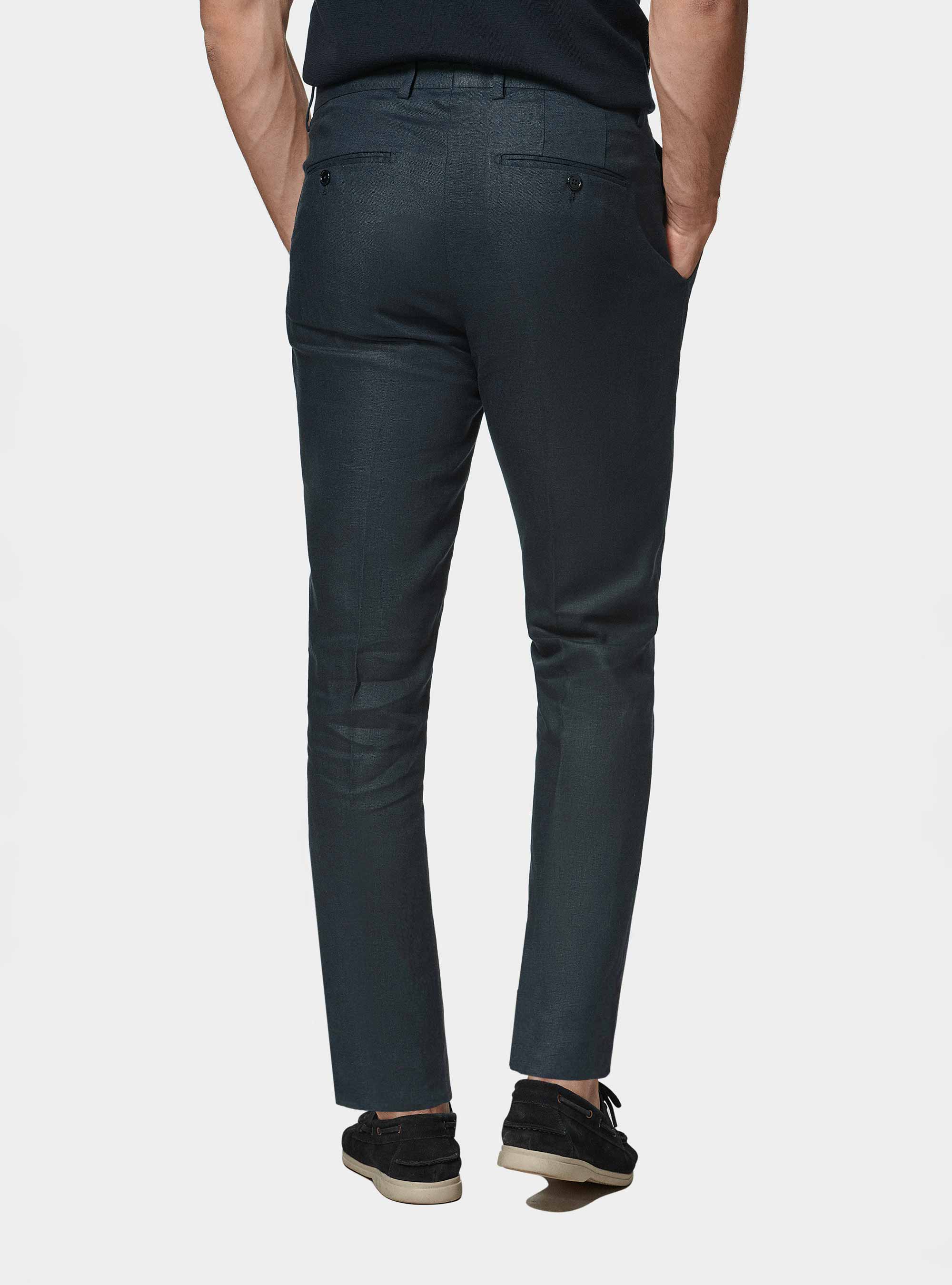 Pantaloni abito in puro lino, BLU NAVY
