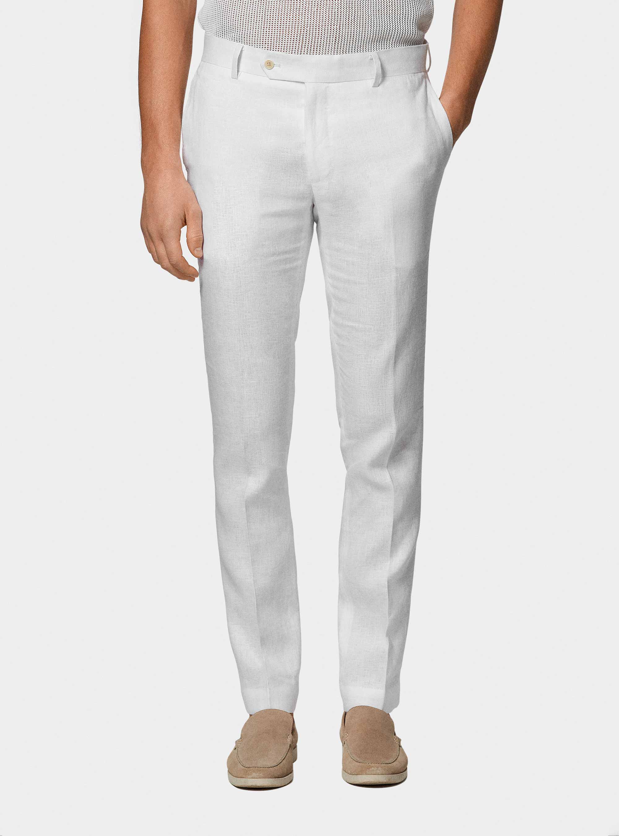 Pure linen suit trousers, WHITE