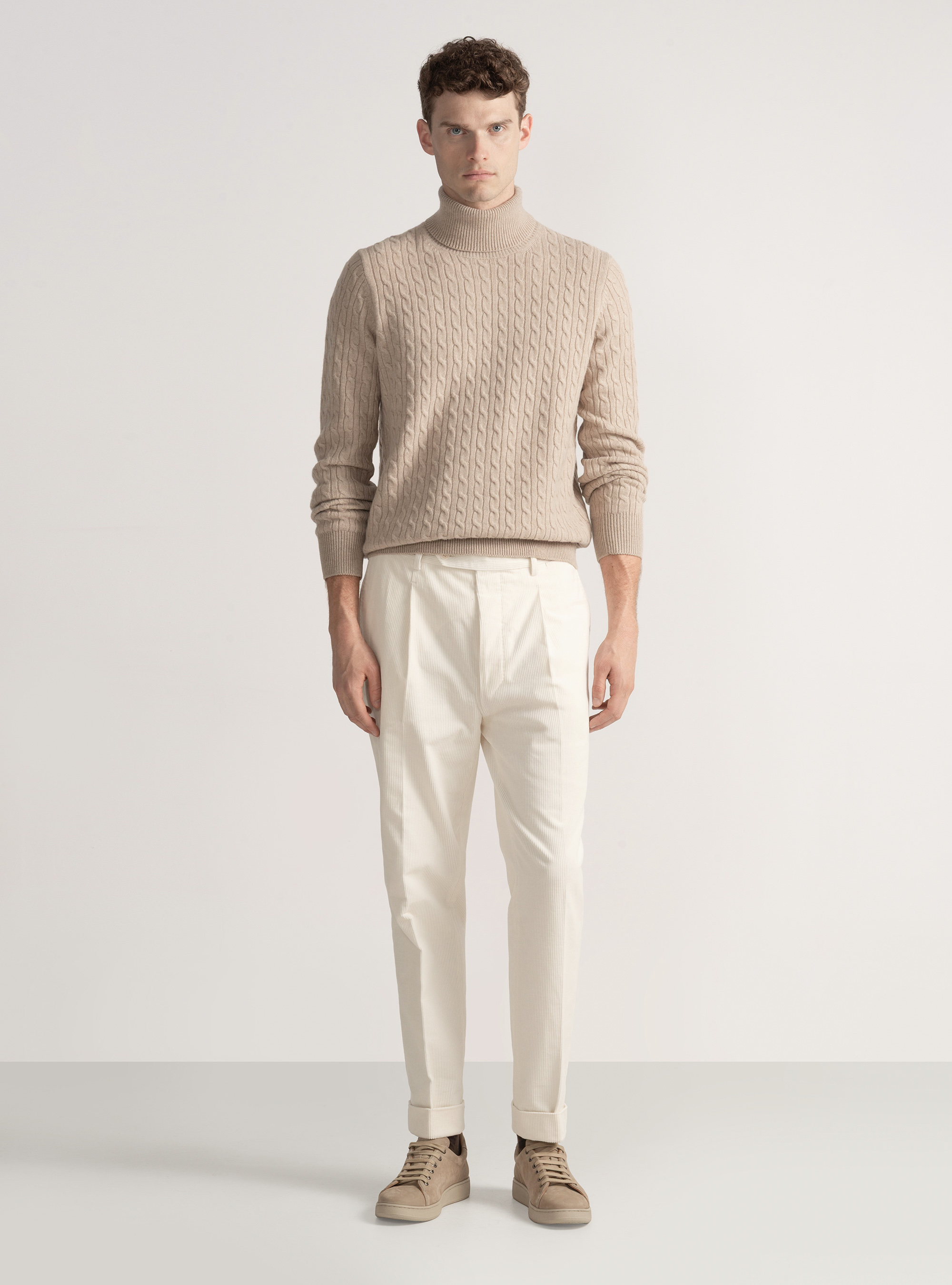 Duca Visconti di Modrone stretch corduroy pleat trousers, WHITE