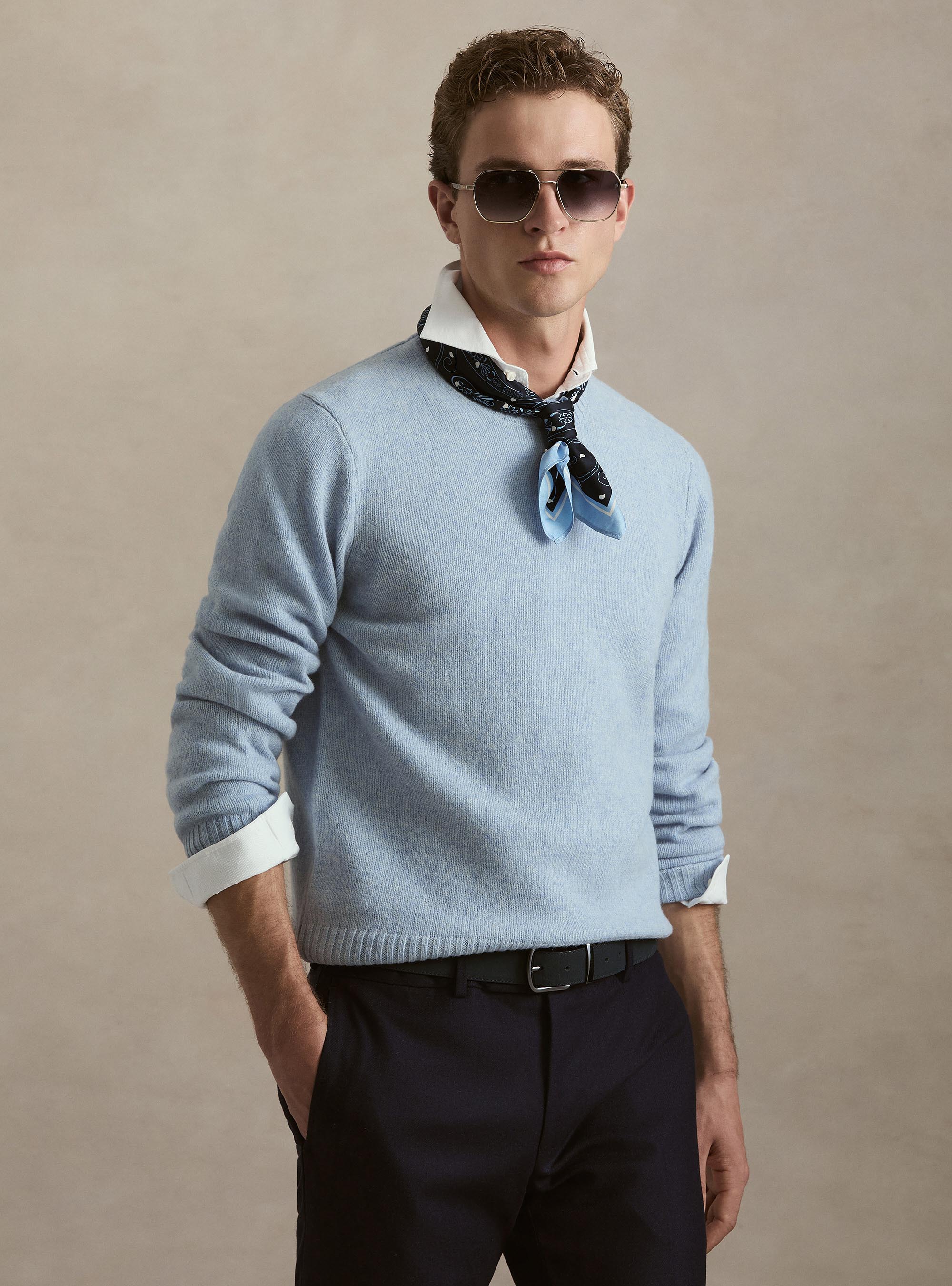 Rundhalspullover aus reiner Shetlandwolle, AZZURRO POLVERE 0283C