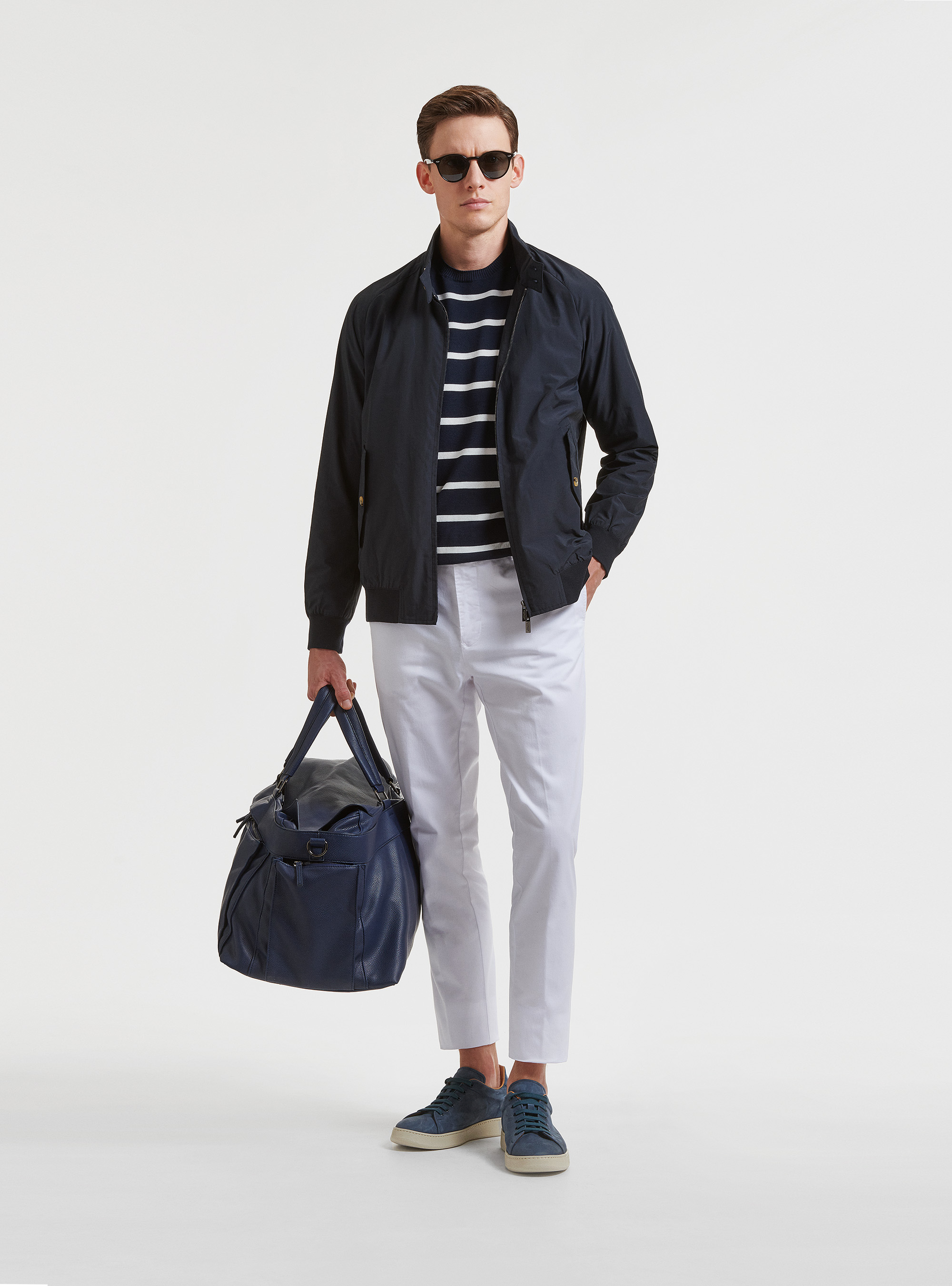 Cotton blend bomber jacket, NAVY BLUE