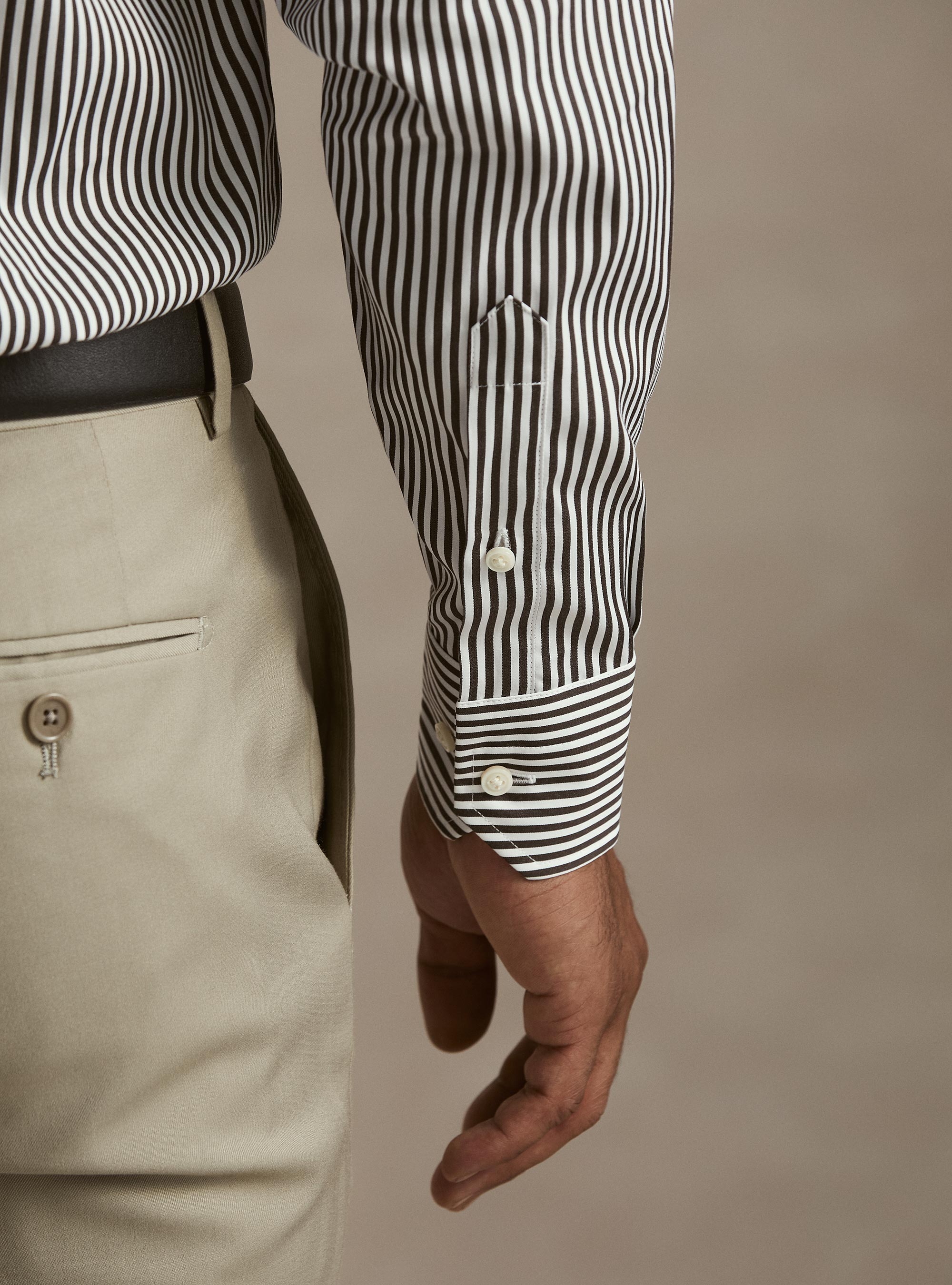 Striped cotton poplin shirt, BROWN