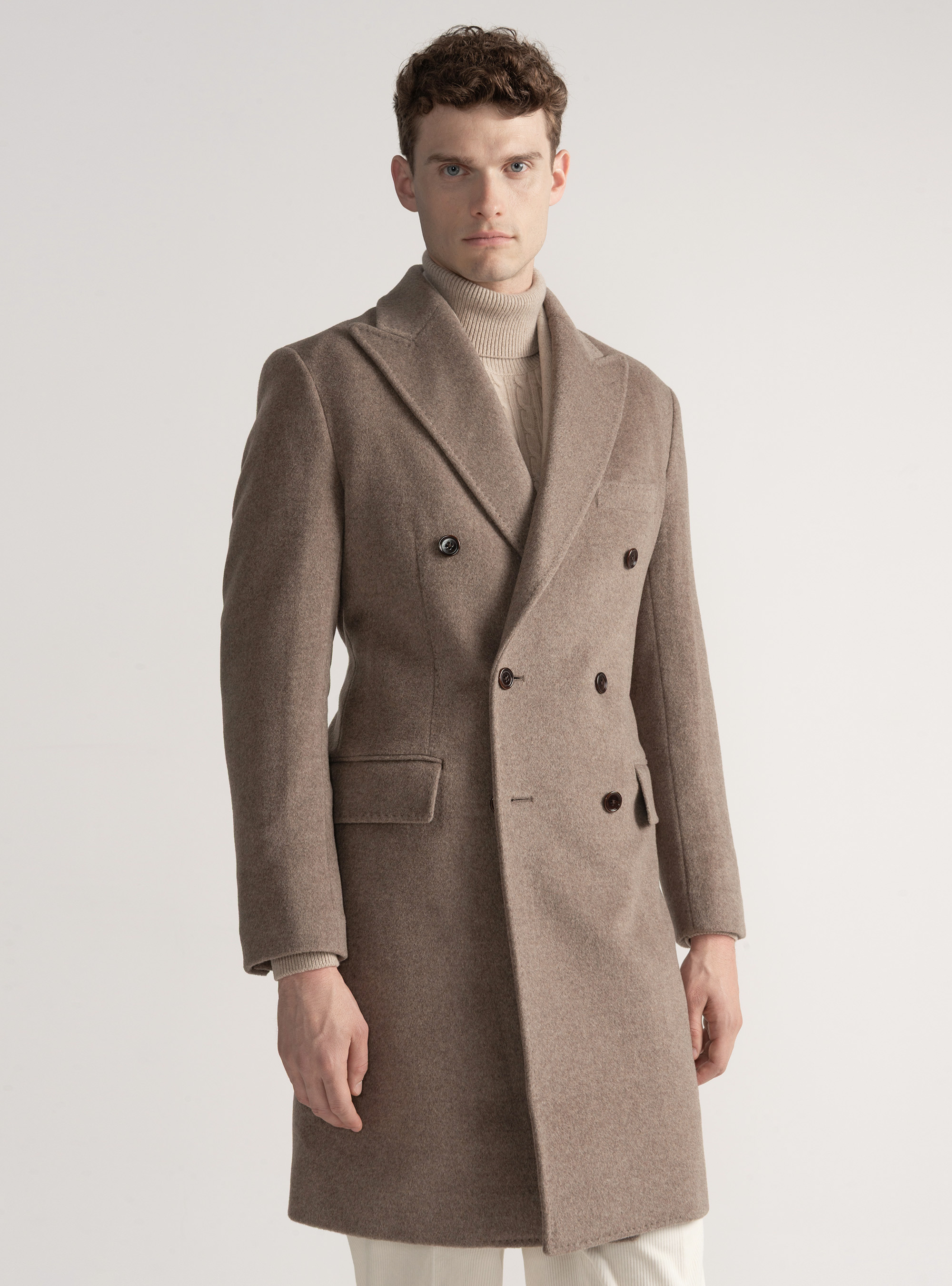 Wool and cashmere double-breasted coat, MUD