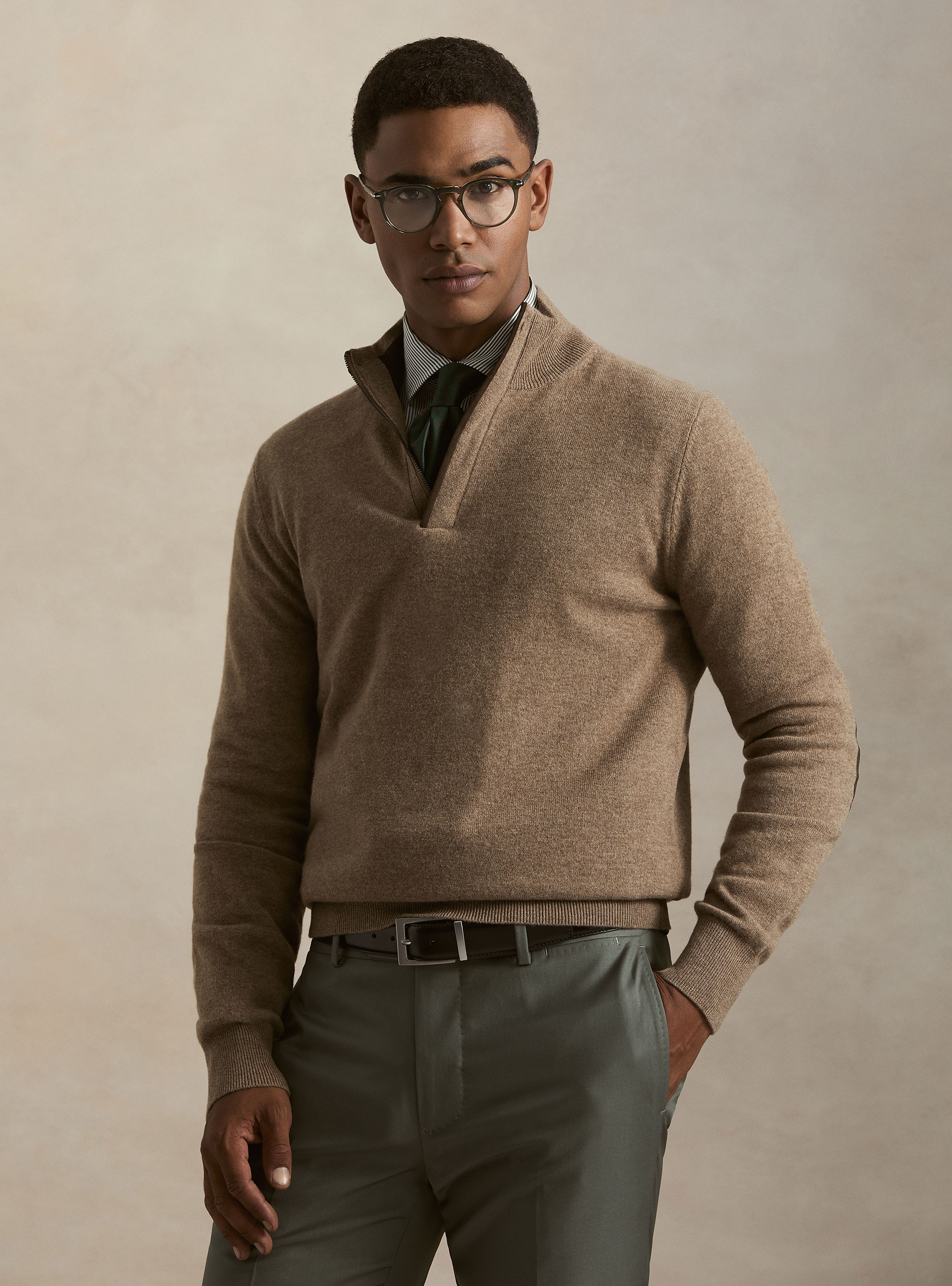 Half-zip lambswool and cashmere sweater, MUD