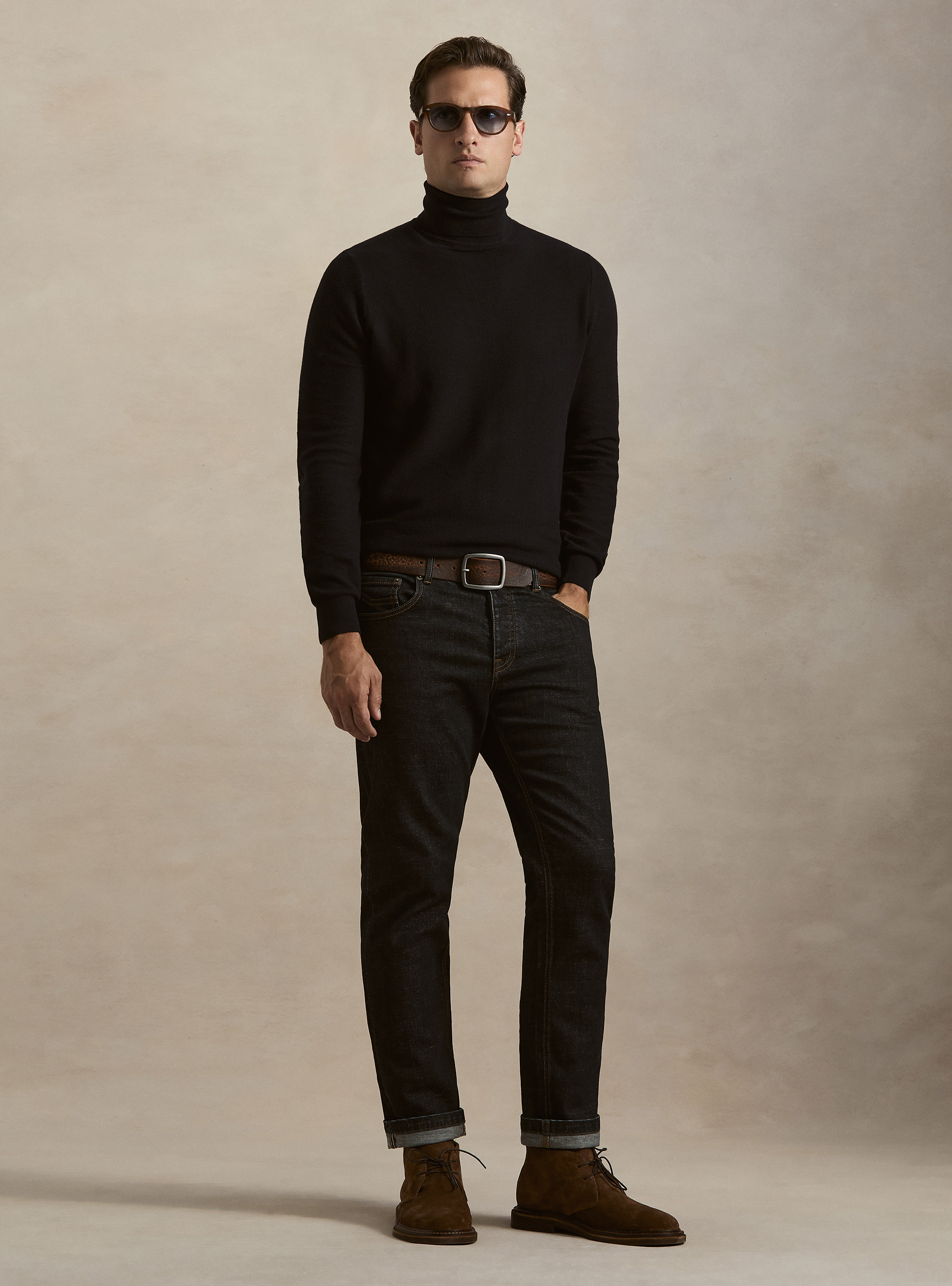 Waffelstrick-Rollkragenpullover, NAVY 0218C