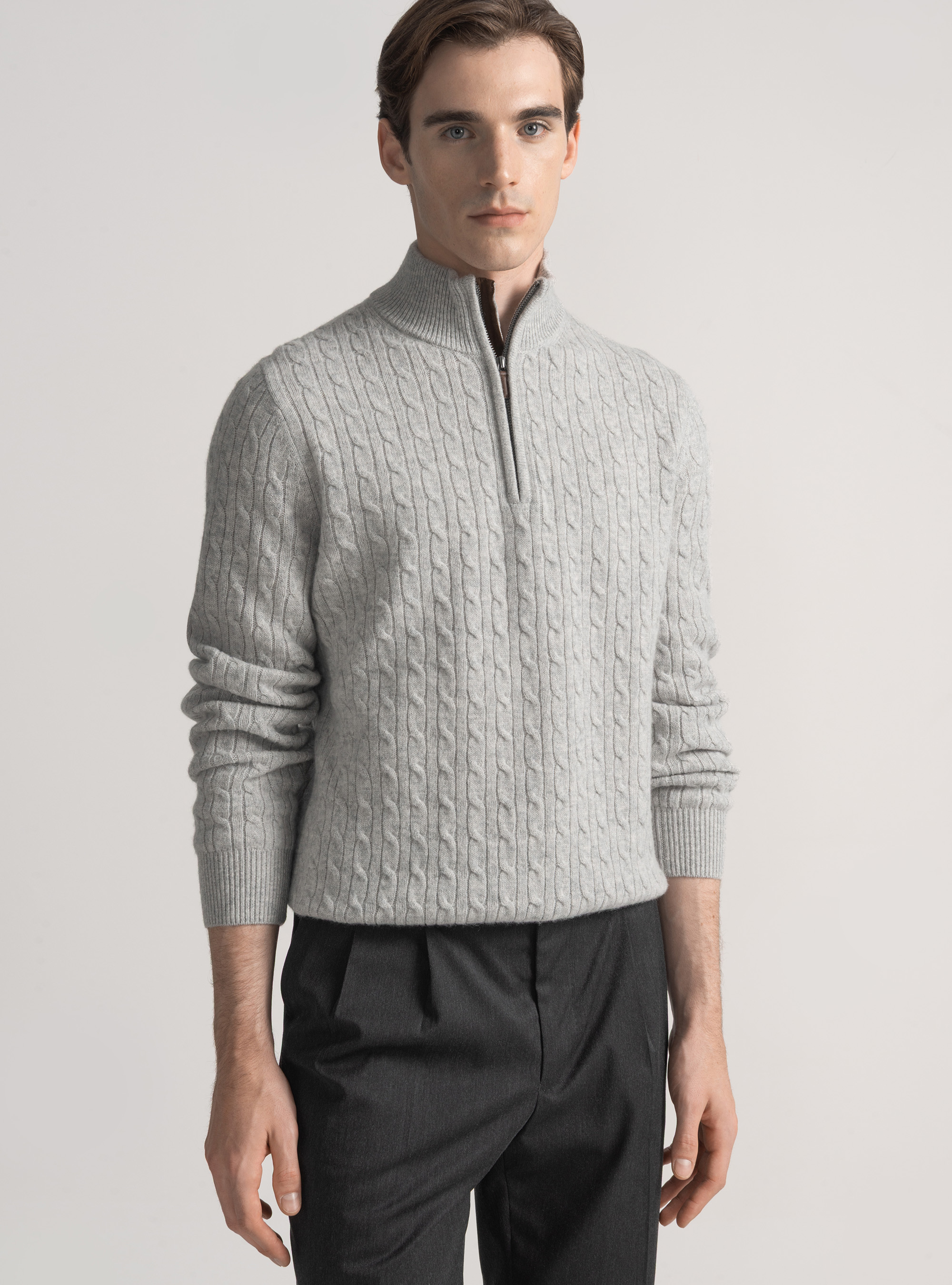 Trikot mit Rundhalsausschnitt und Borte aus Kaschmirwolle, GRIGIO CHIARO MEL 0150C