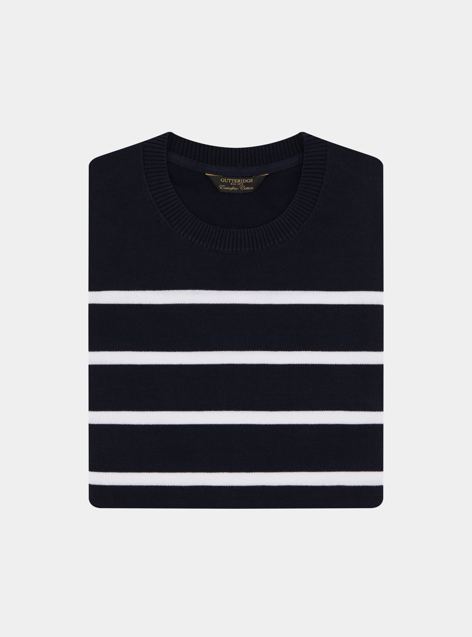 Maglia girocollo in cotone extrafine rigato, BLU NAVY