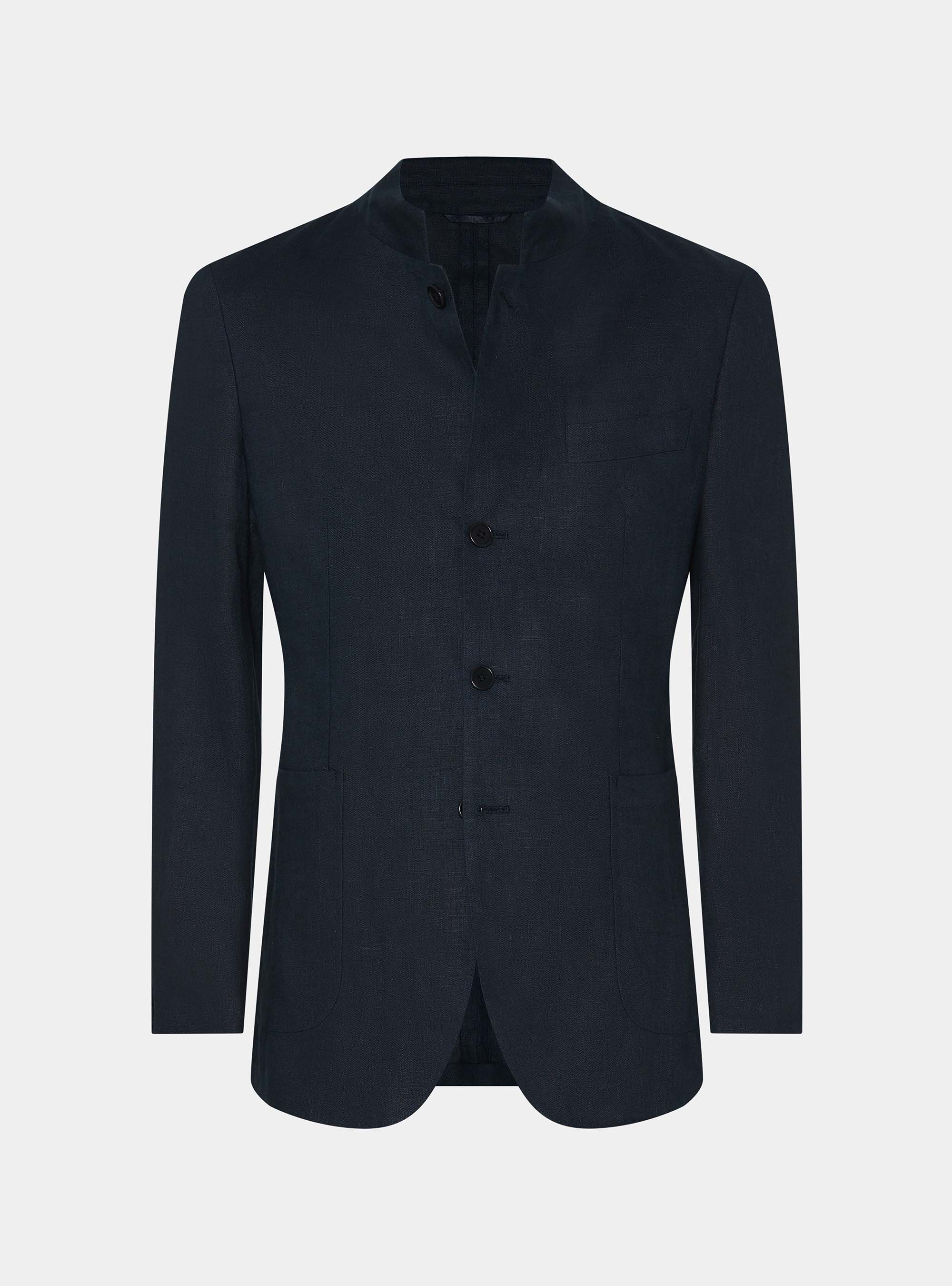 Veste cor&eacute;enne en pur lin, BLEU MARINE