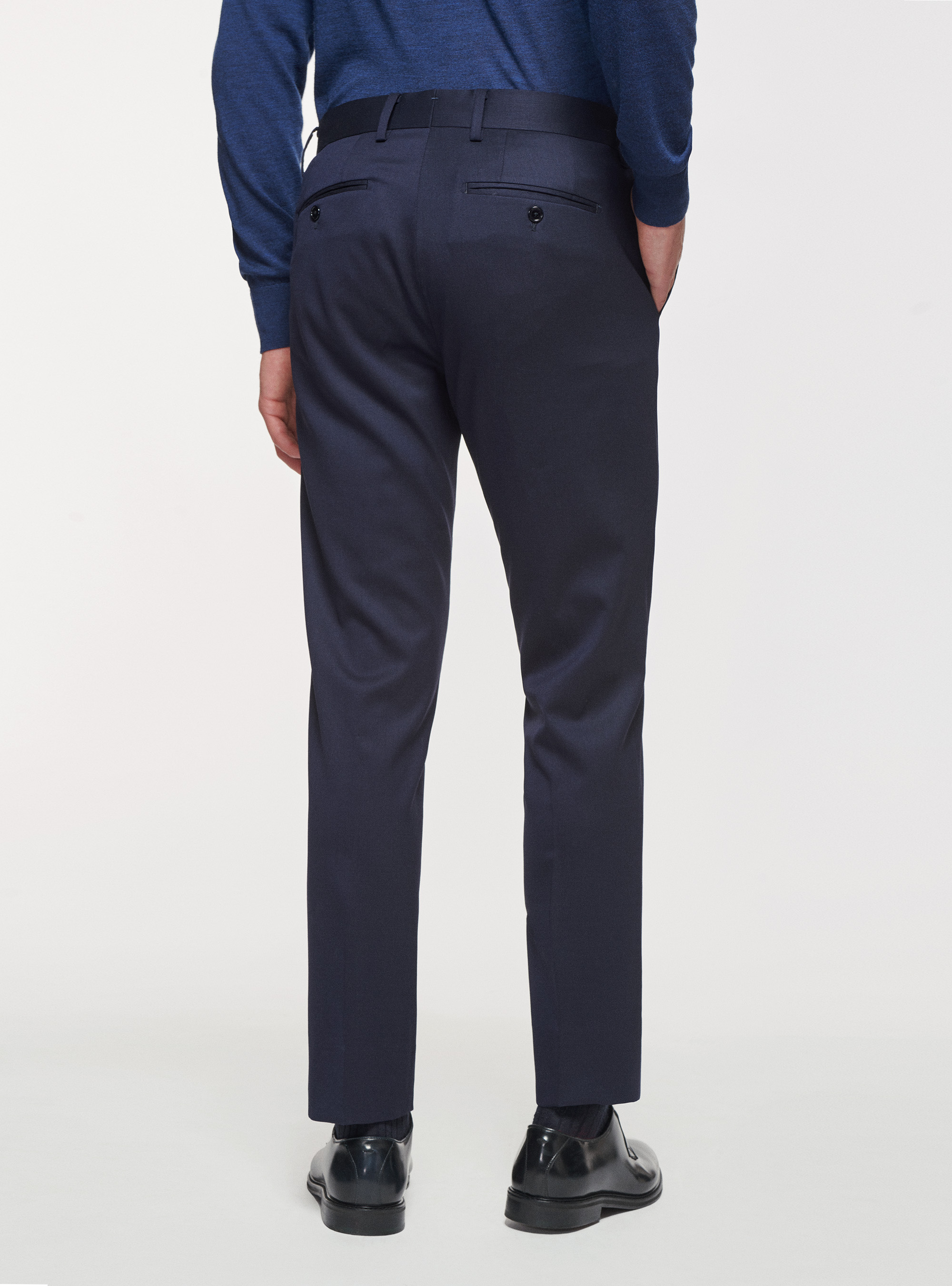 Pantalon de voyage en pure laine extensible, BLEU MARINE