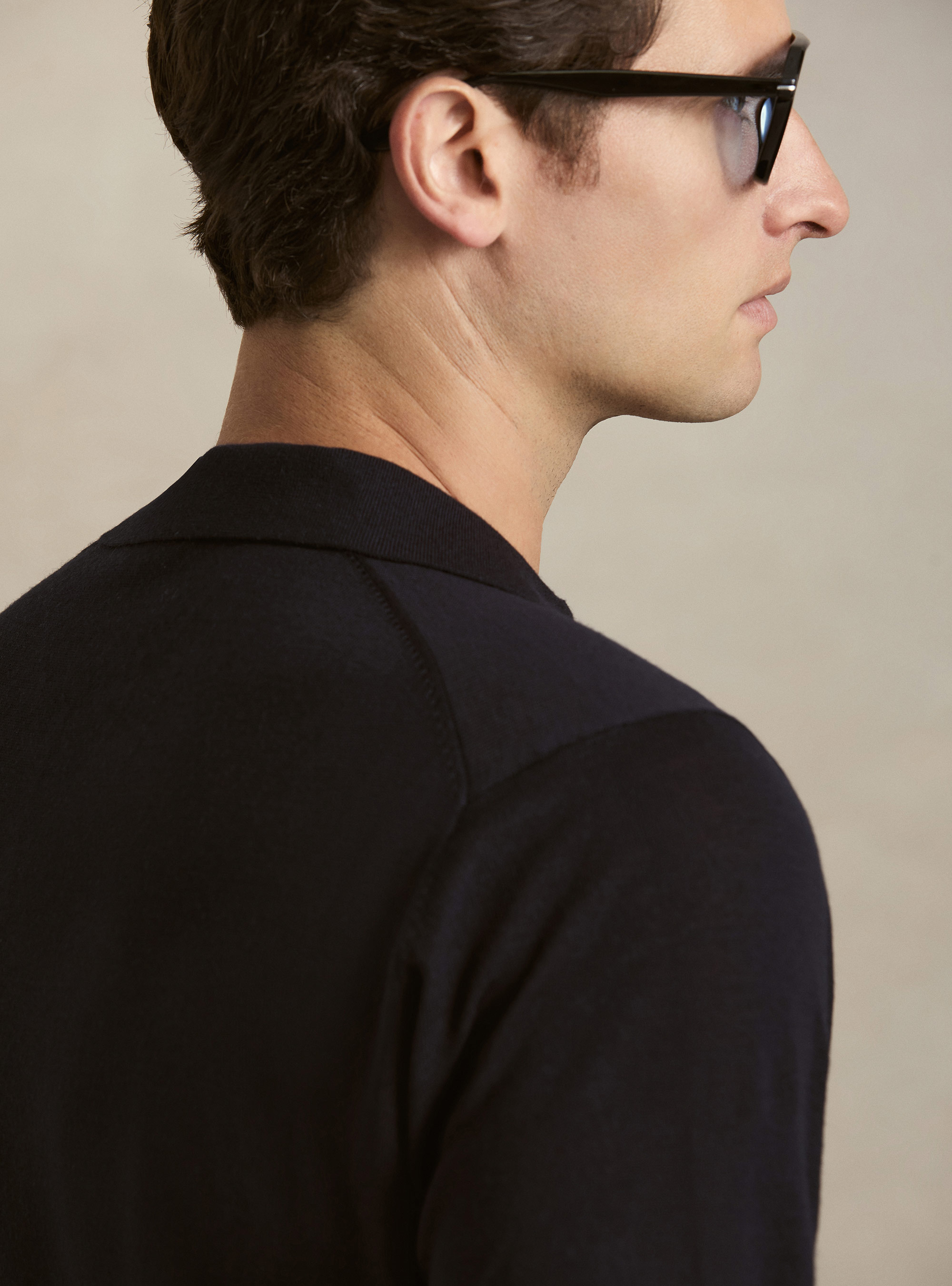 Buttonless merino polo, NAVY BLUE