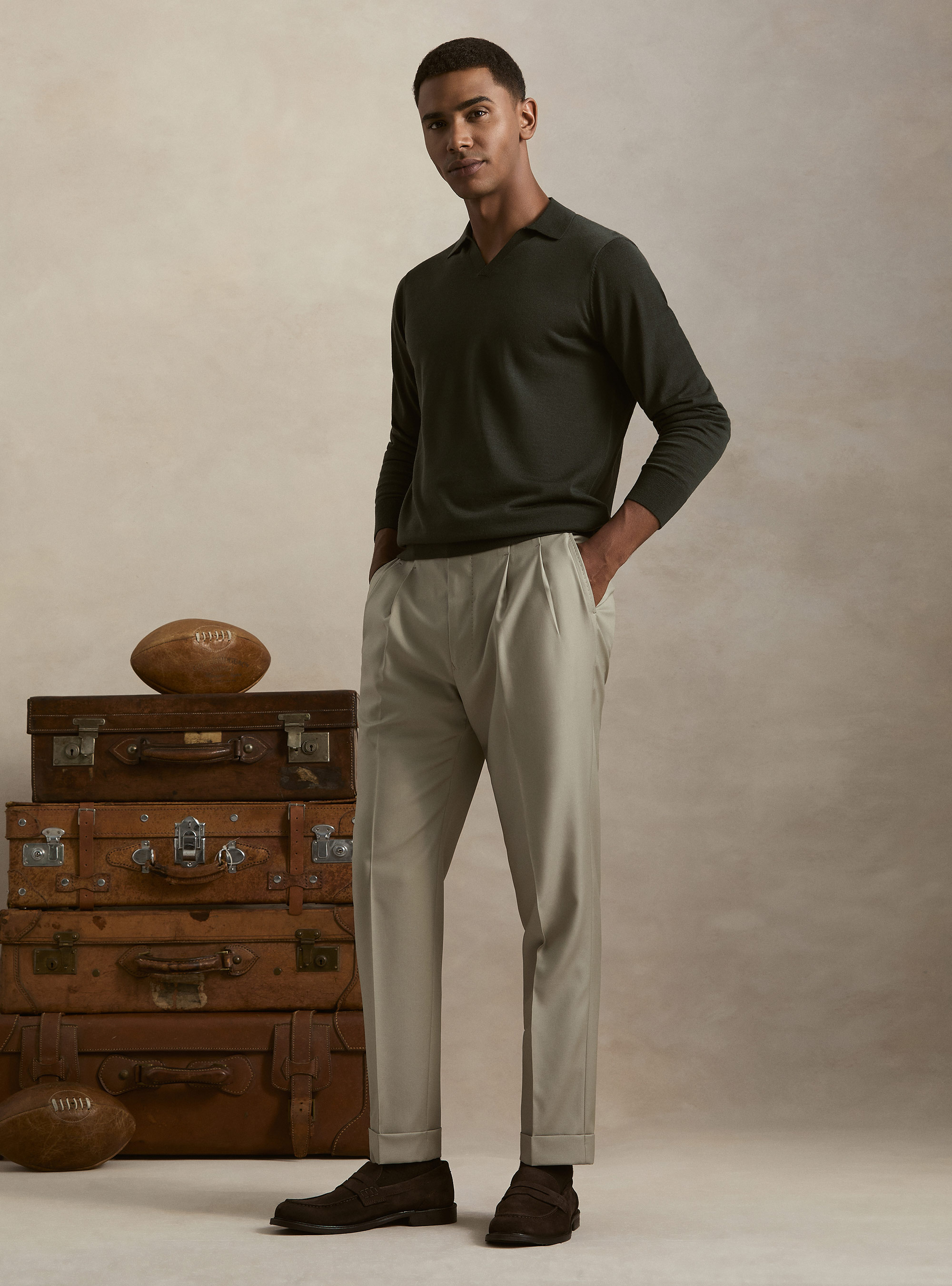 Buttonless merino polo, MILITARE 0609C
