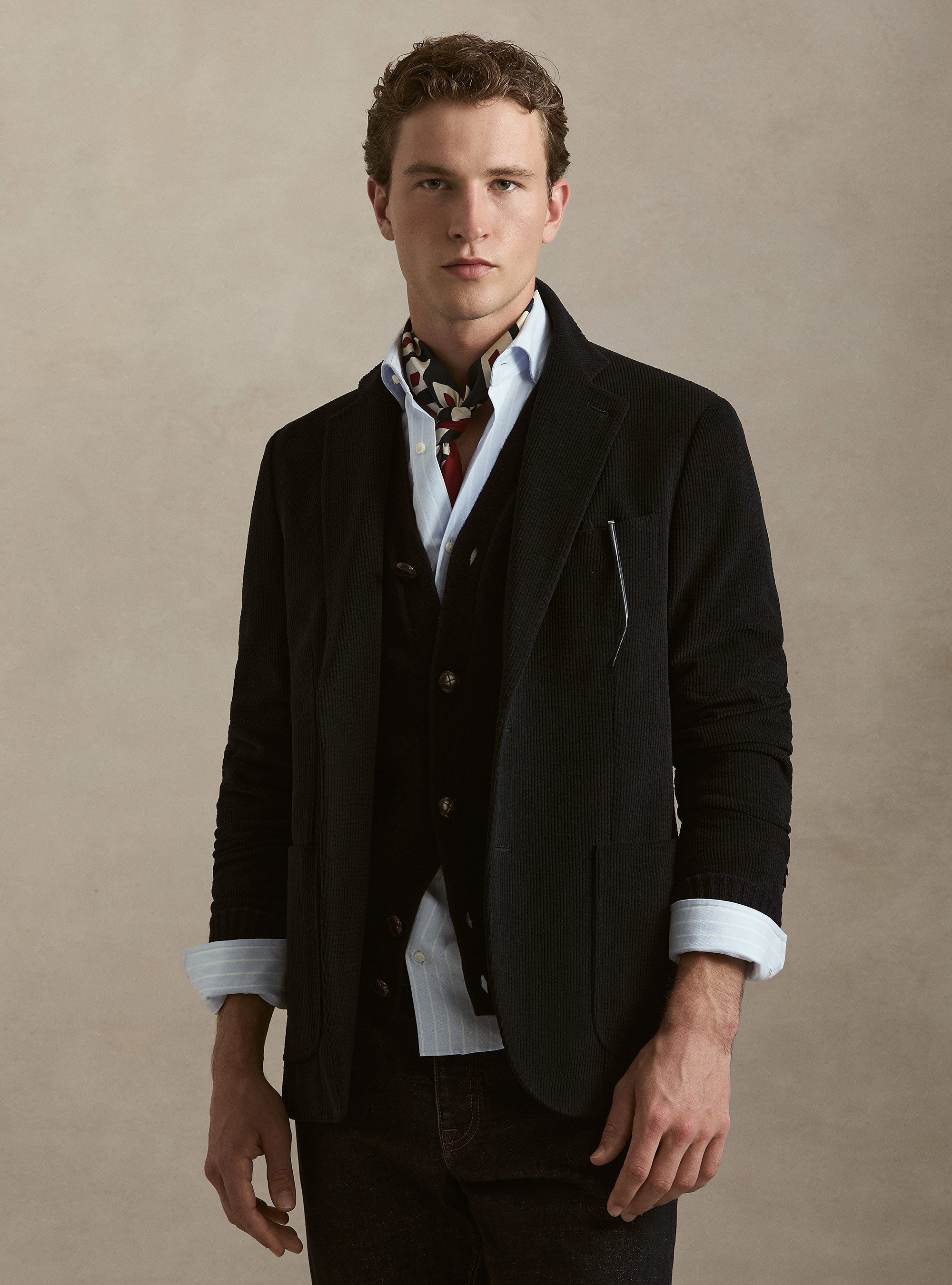 Veste droite en velours extensible, BLEU MARINE
