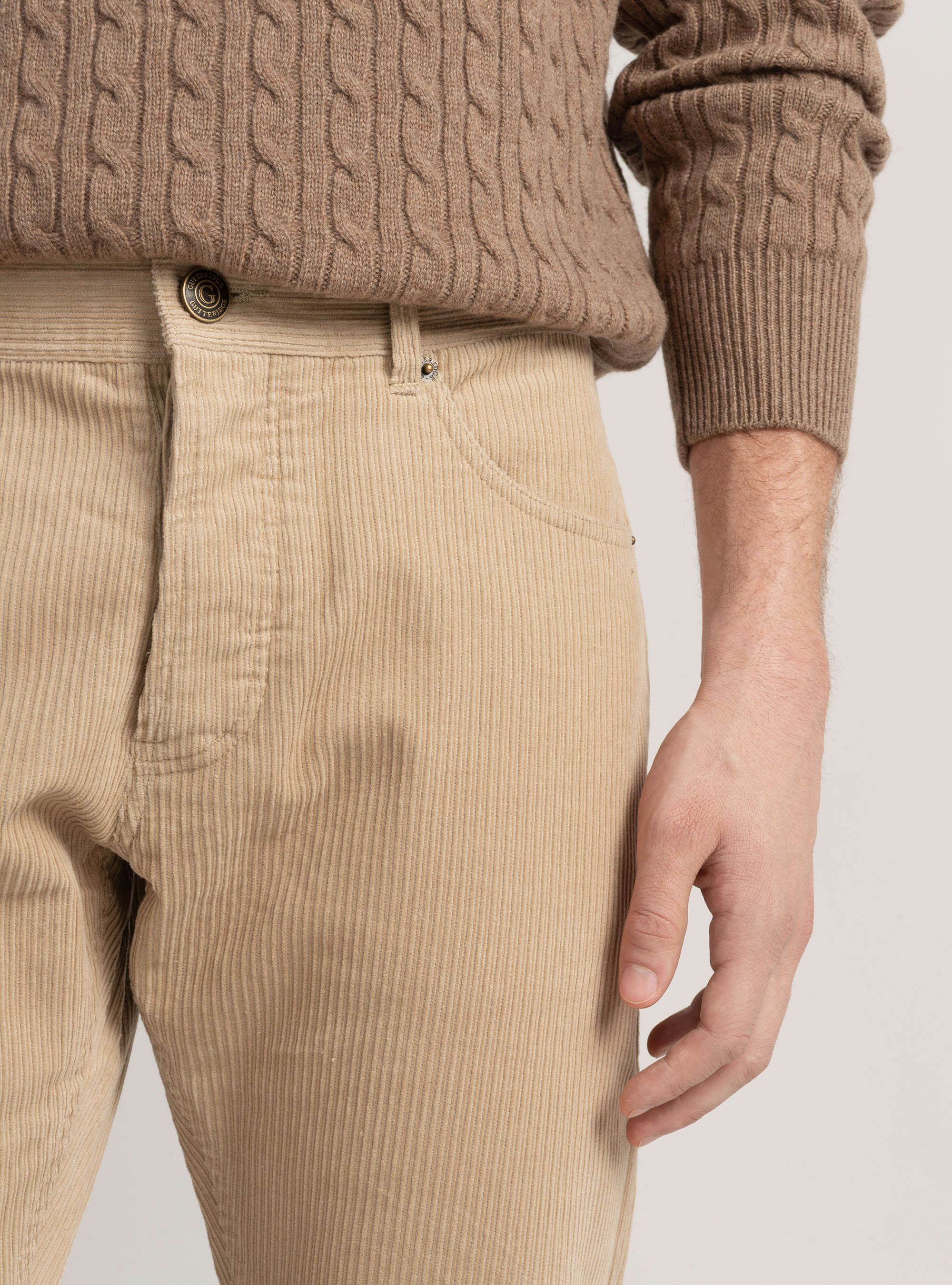 Pantaloni cinque tasche in velluto, SABBIA