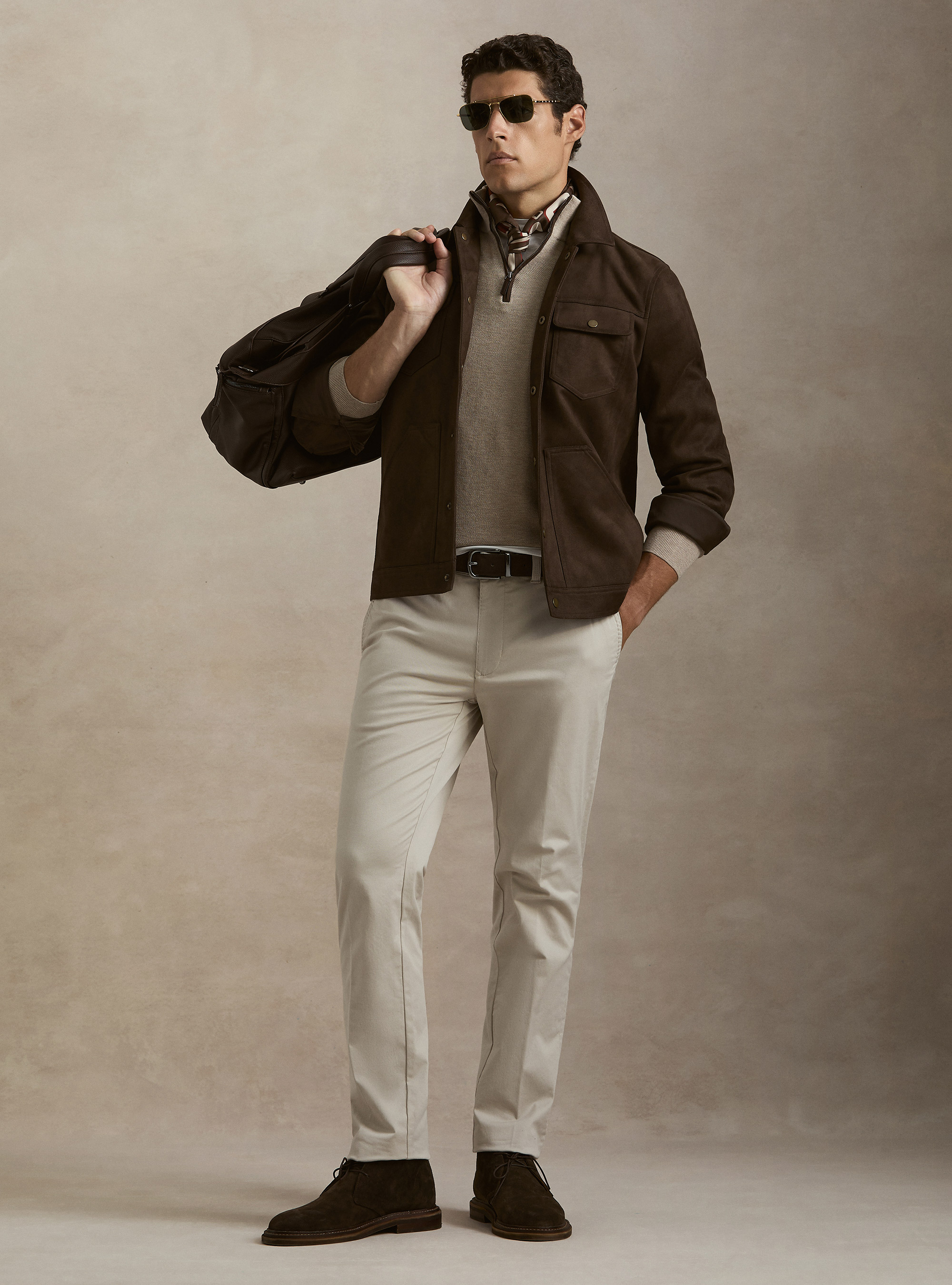 Giubbino a camicia effetto suede, MARRONE 0508C