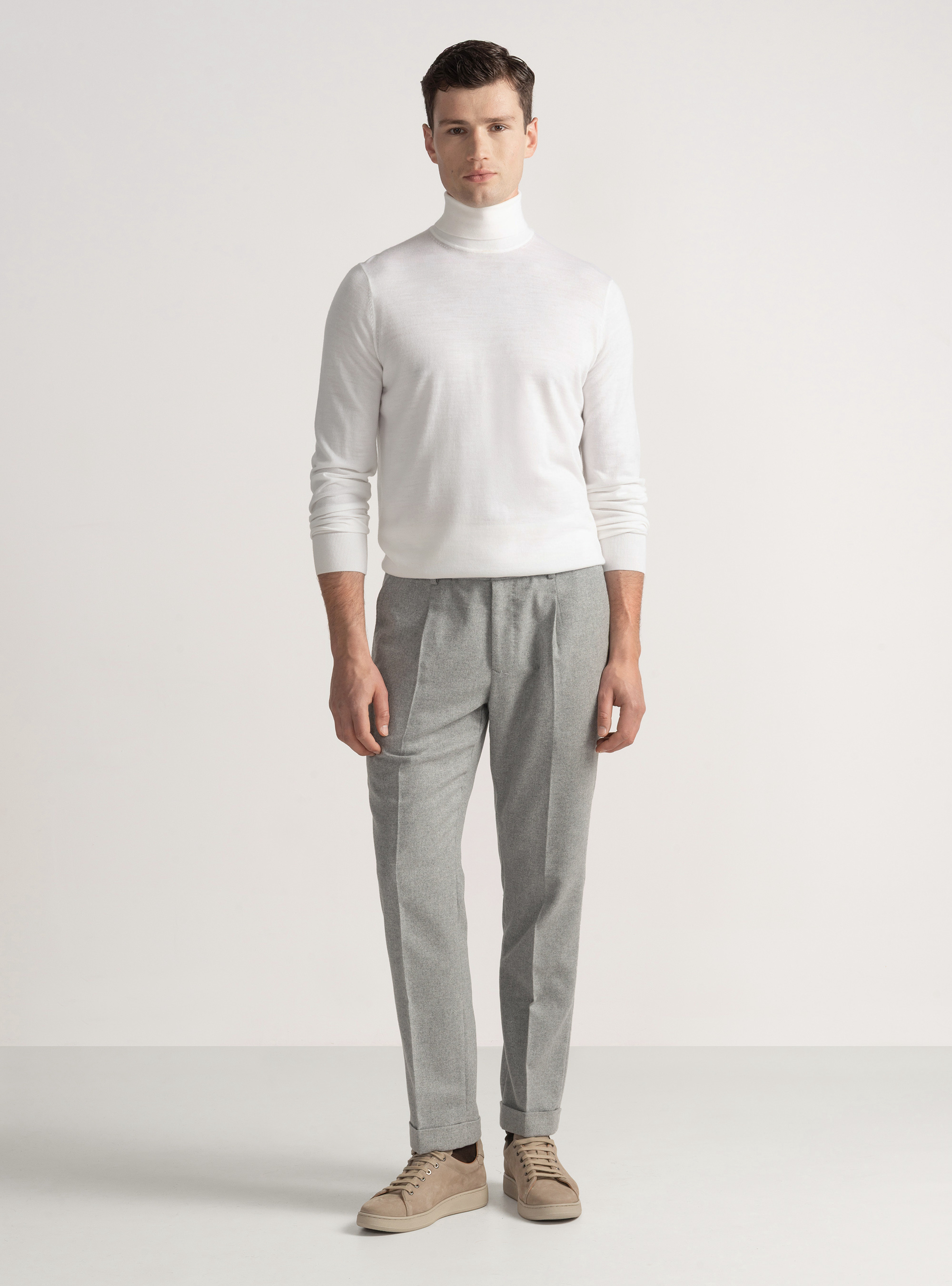 Lightweight wool-blend pleat and drawstring trousers, GREY