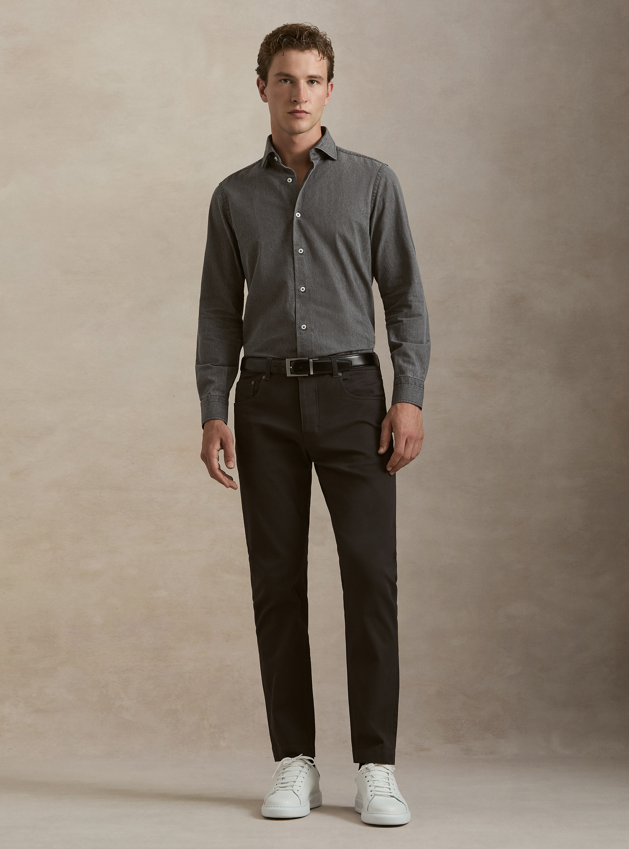 Camicia grigia in denim, GRIGIO CHIARO