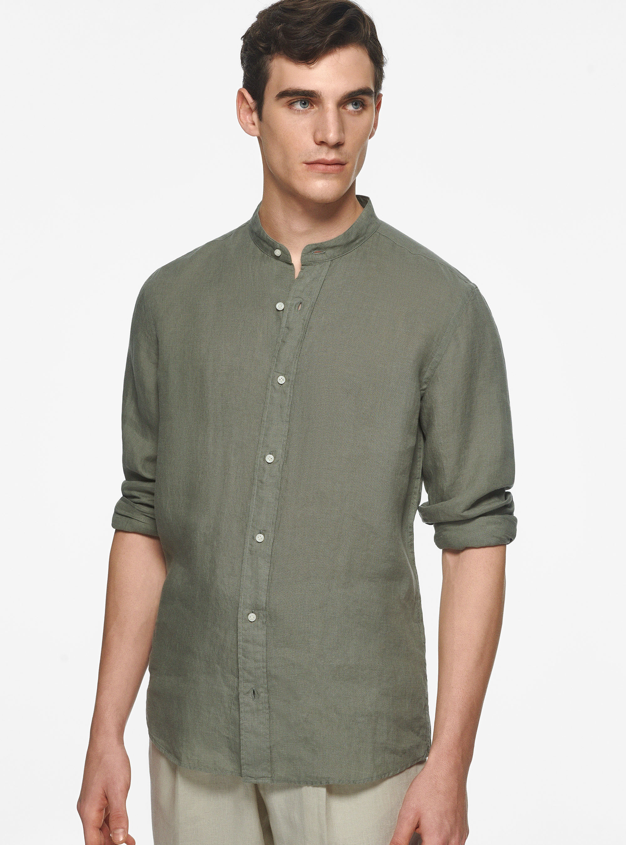 Chemise cor&eacute;enne en pur lin, SALVIA 0602C
