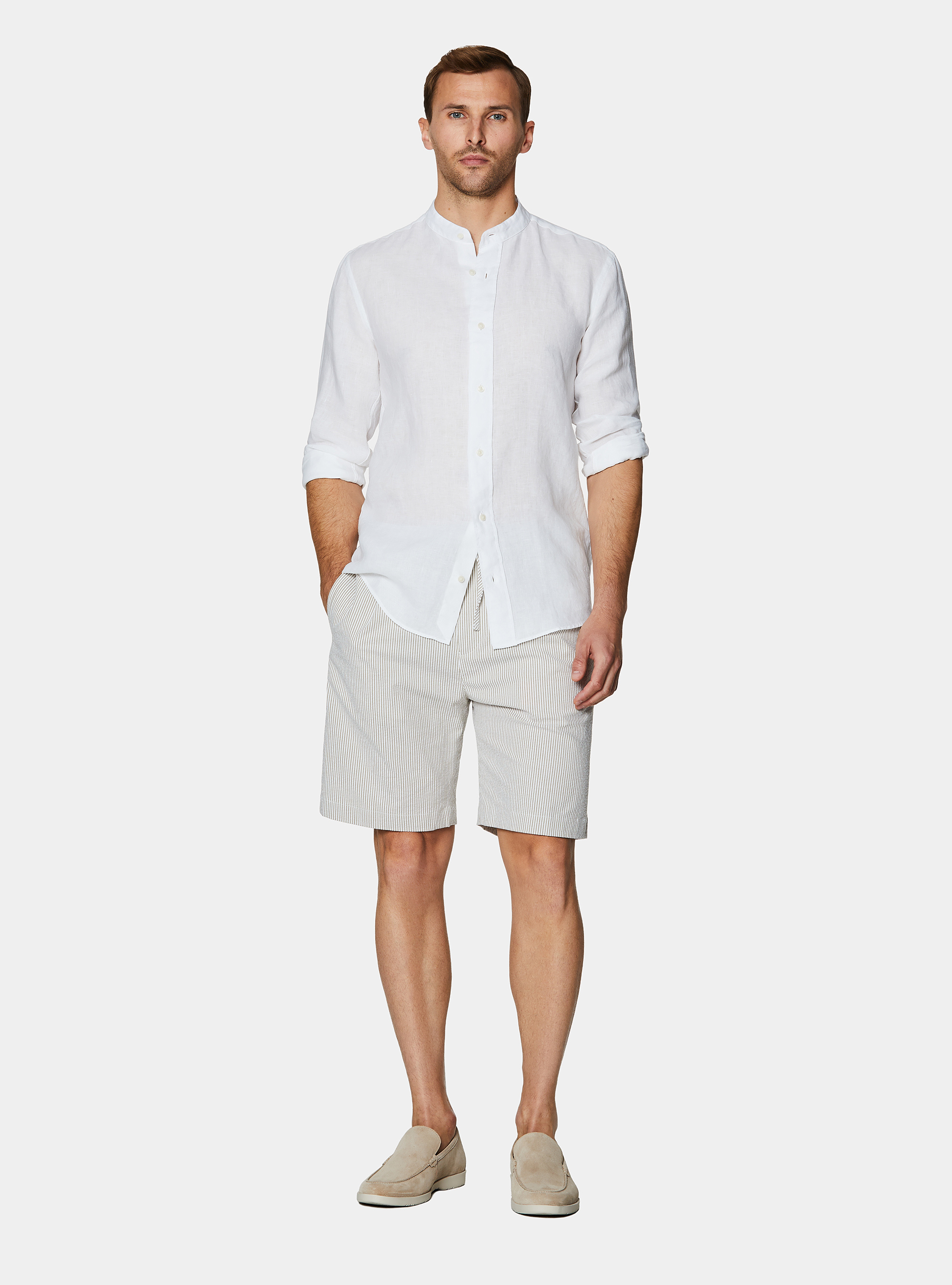 Chemise cor&eacute;enne en pur lin, BLANC
