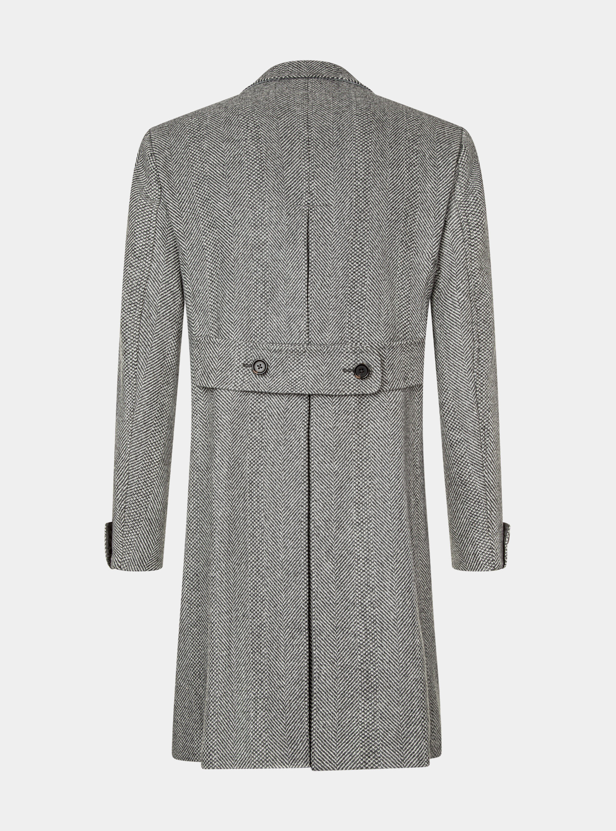 Double-breasted coat in herringbone wool blend, LIGHT GREY MELANGE