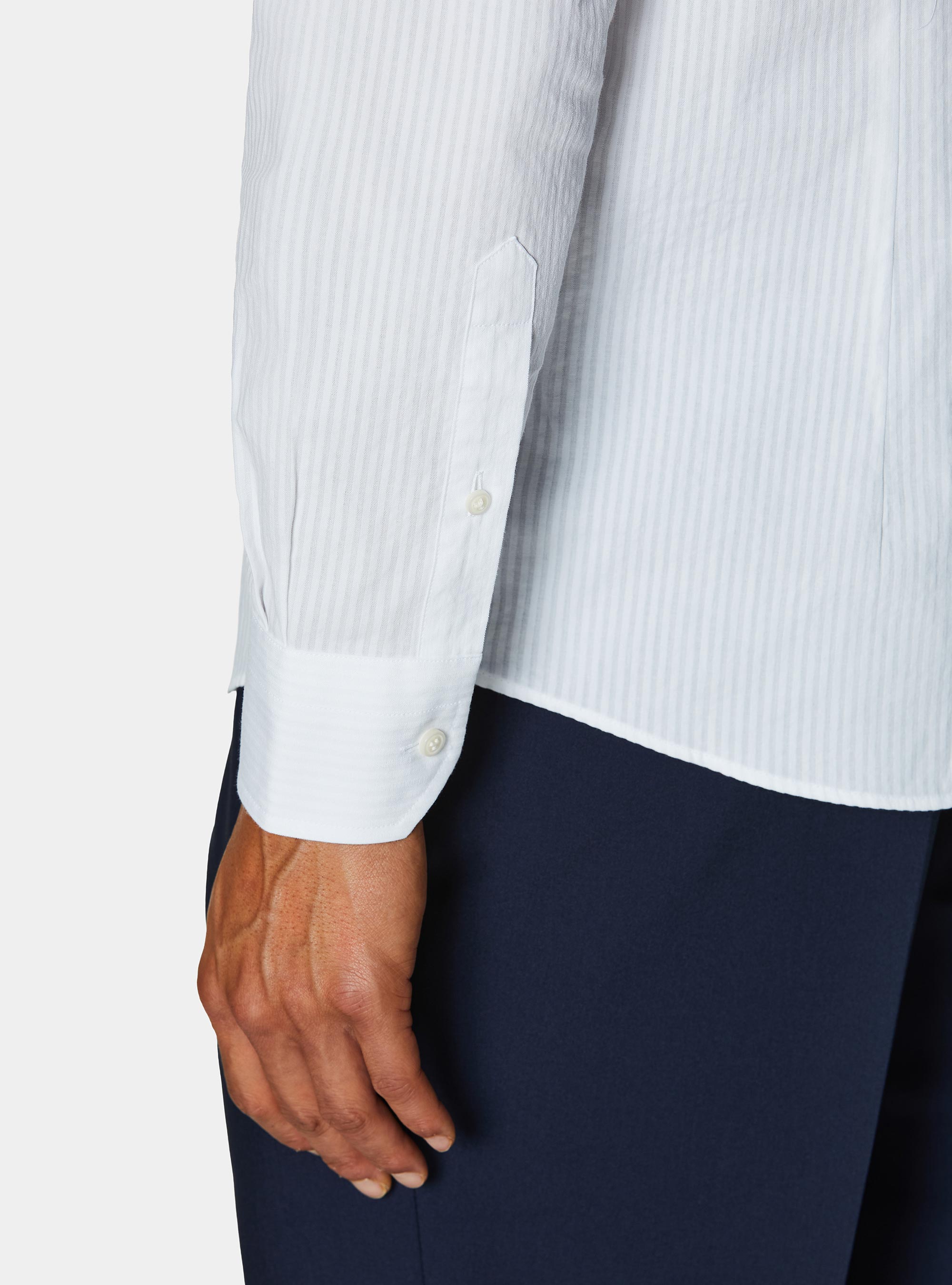 Camicia in cotone seersucker, BIANCO