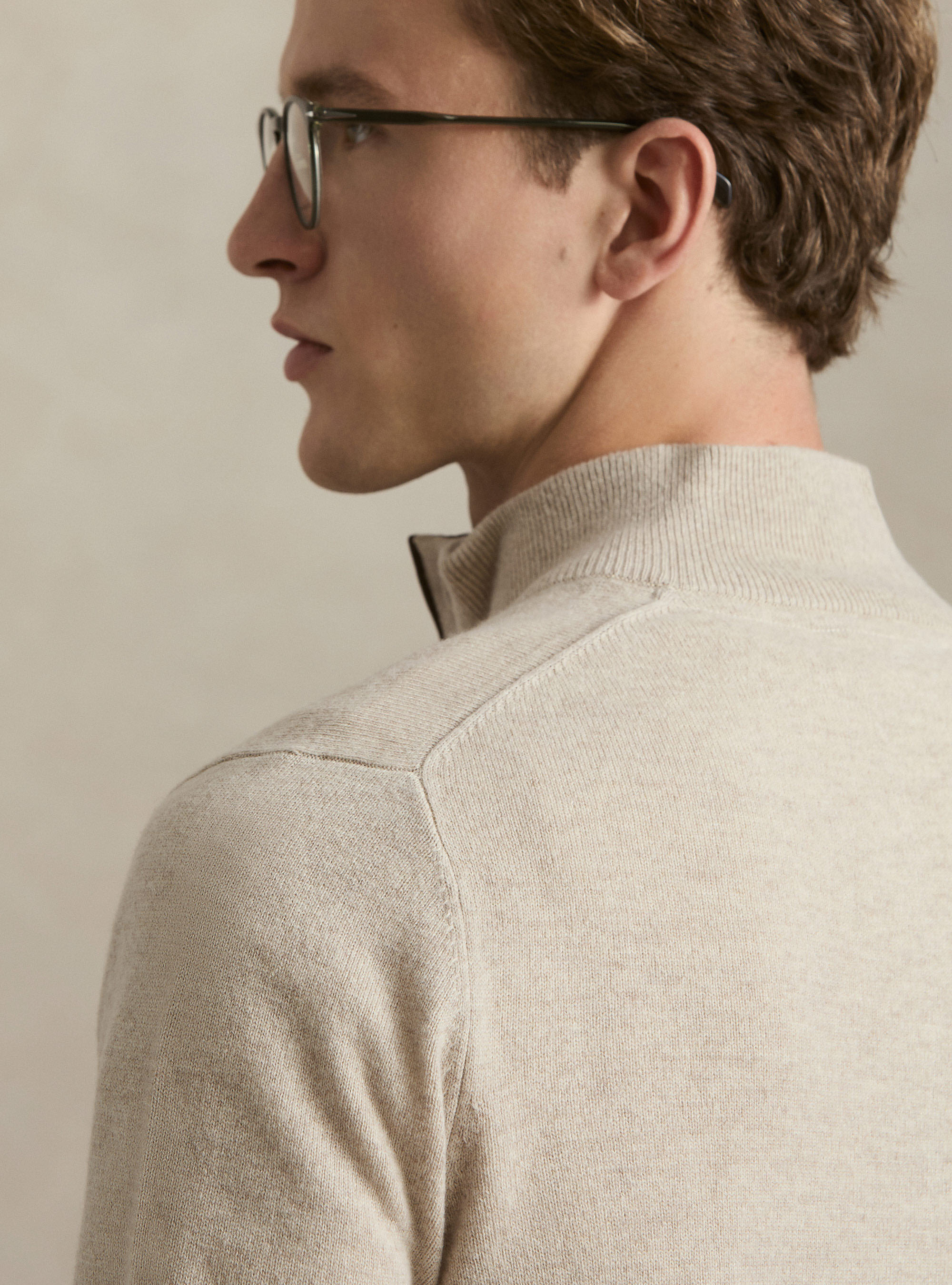 Pull demi-zip en lambswool et cachemire, &Atilde; CRU
