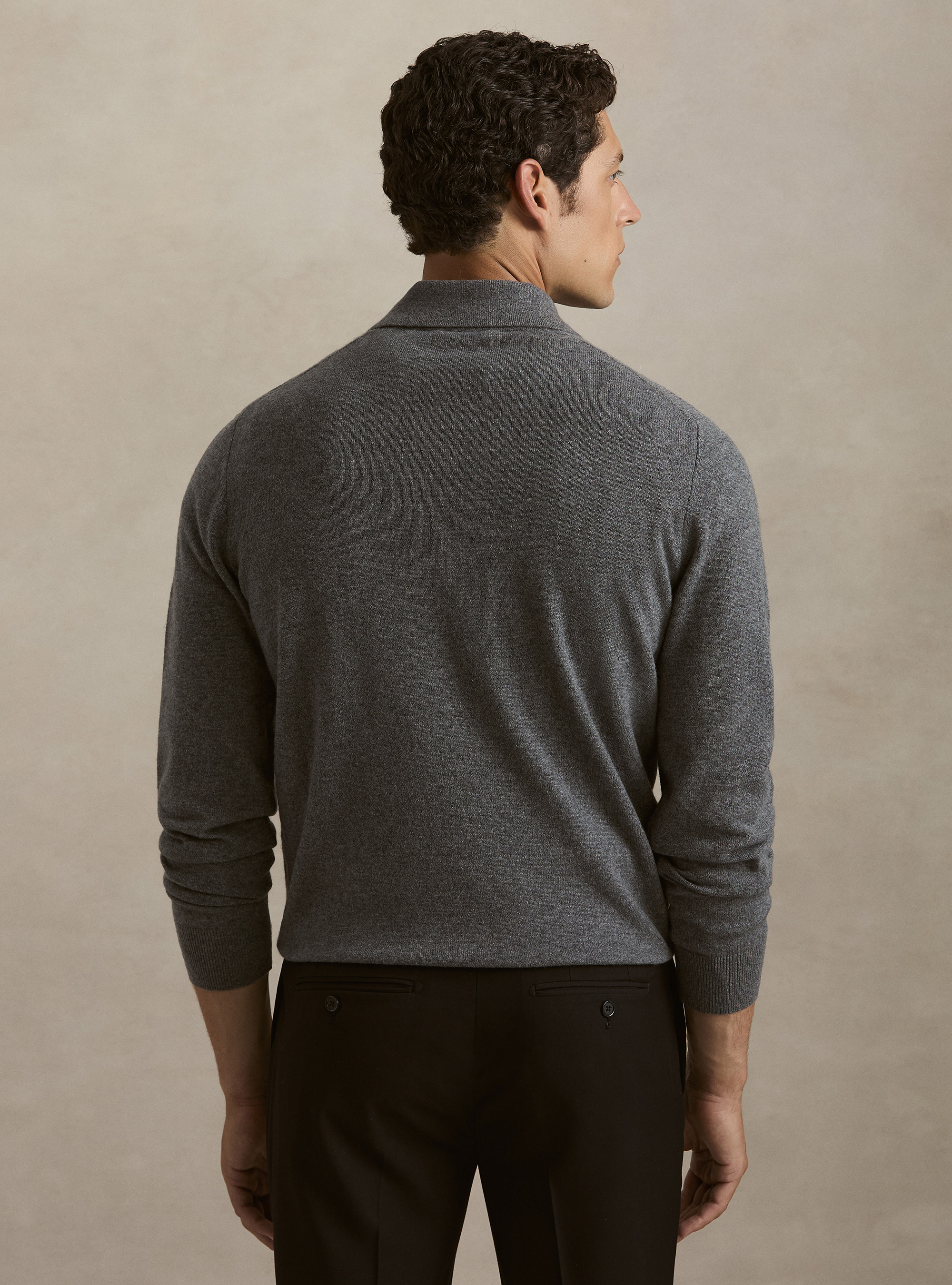 Polo de manga larga de cachemira pura, GRIGIO SCURO 0125C