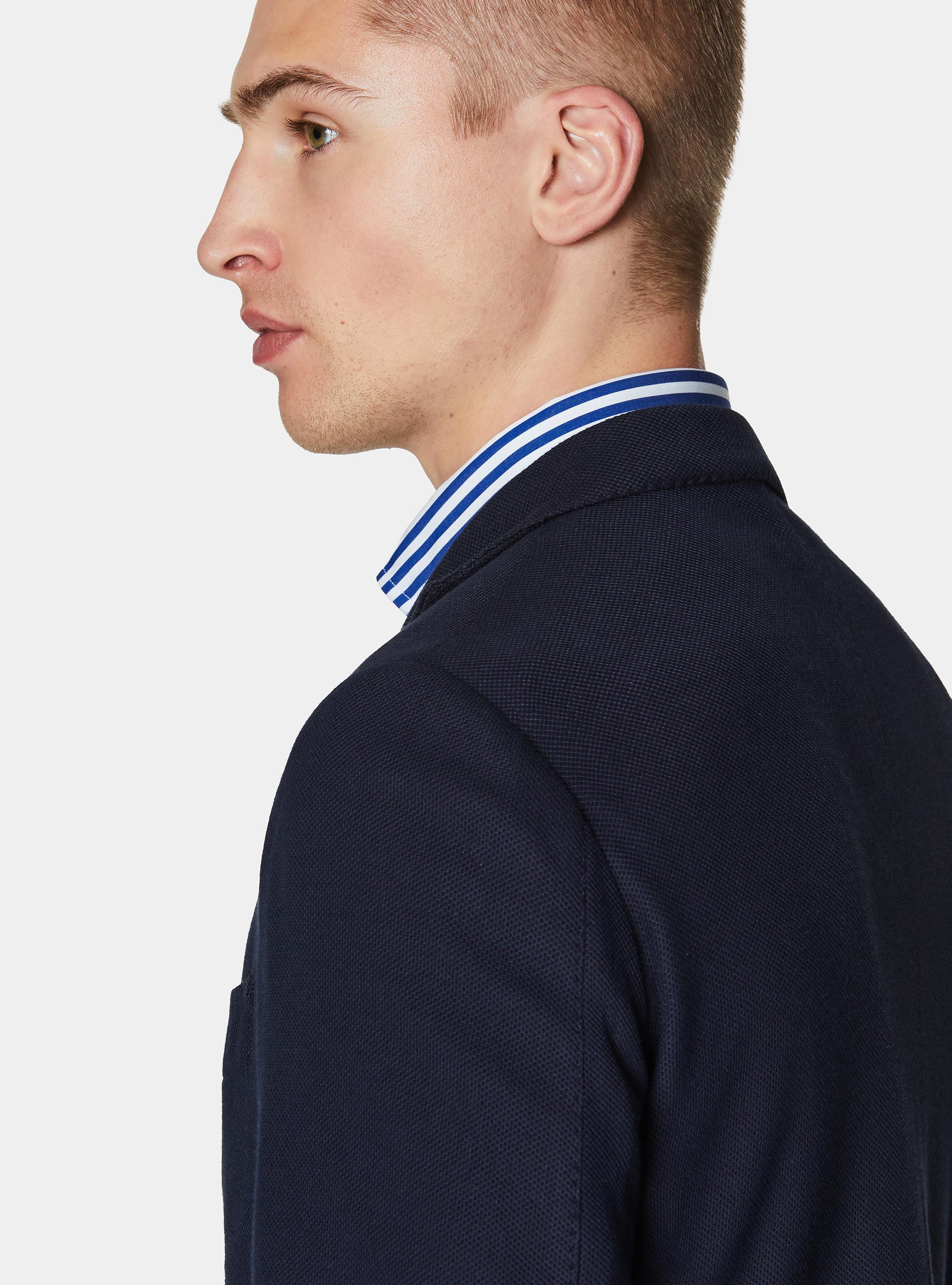 Cotton blend jersey blazer, NAVY BLUE