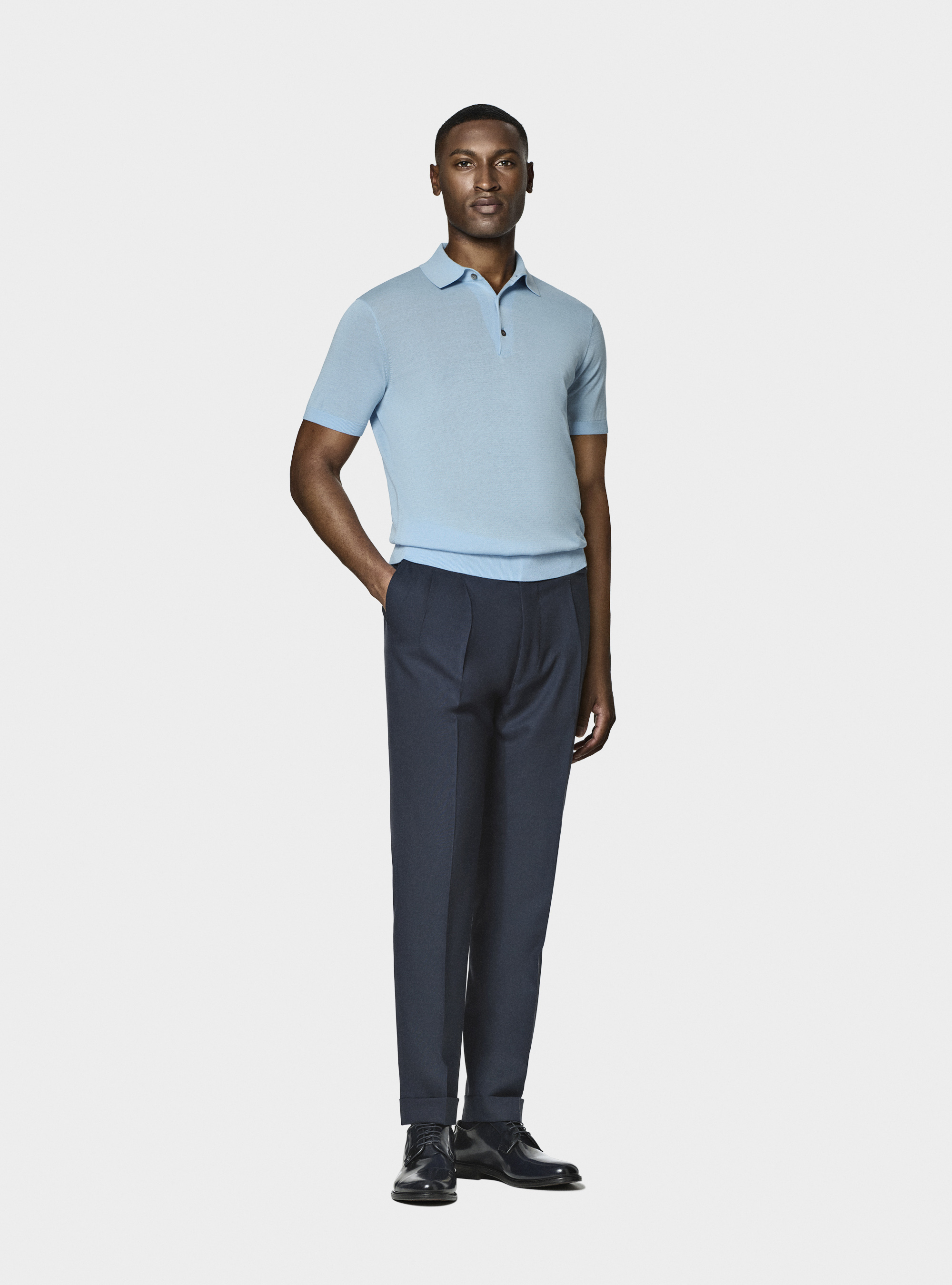 Polo en coton et soie, BLEU CIEL