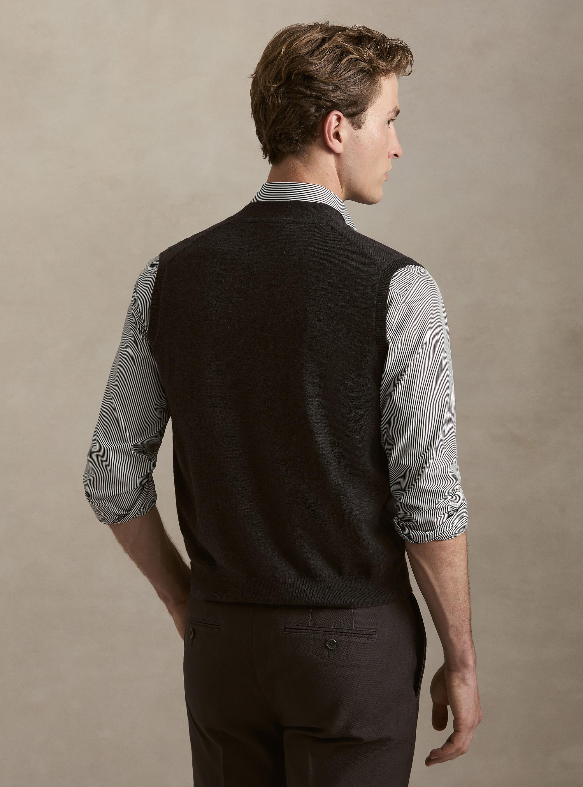Gilet con bottoni in maglia misto lana, ASFALTO
