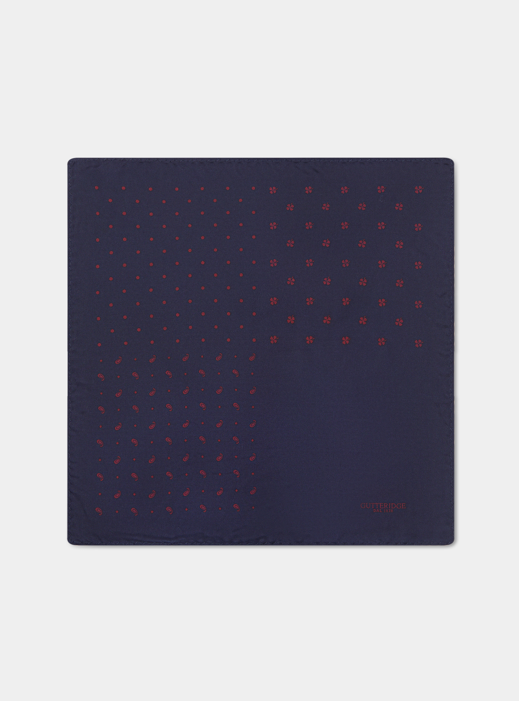 Printed patterned silk pocket square, BORDEAUX