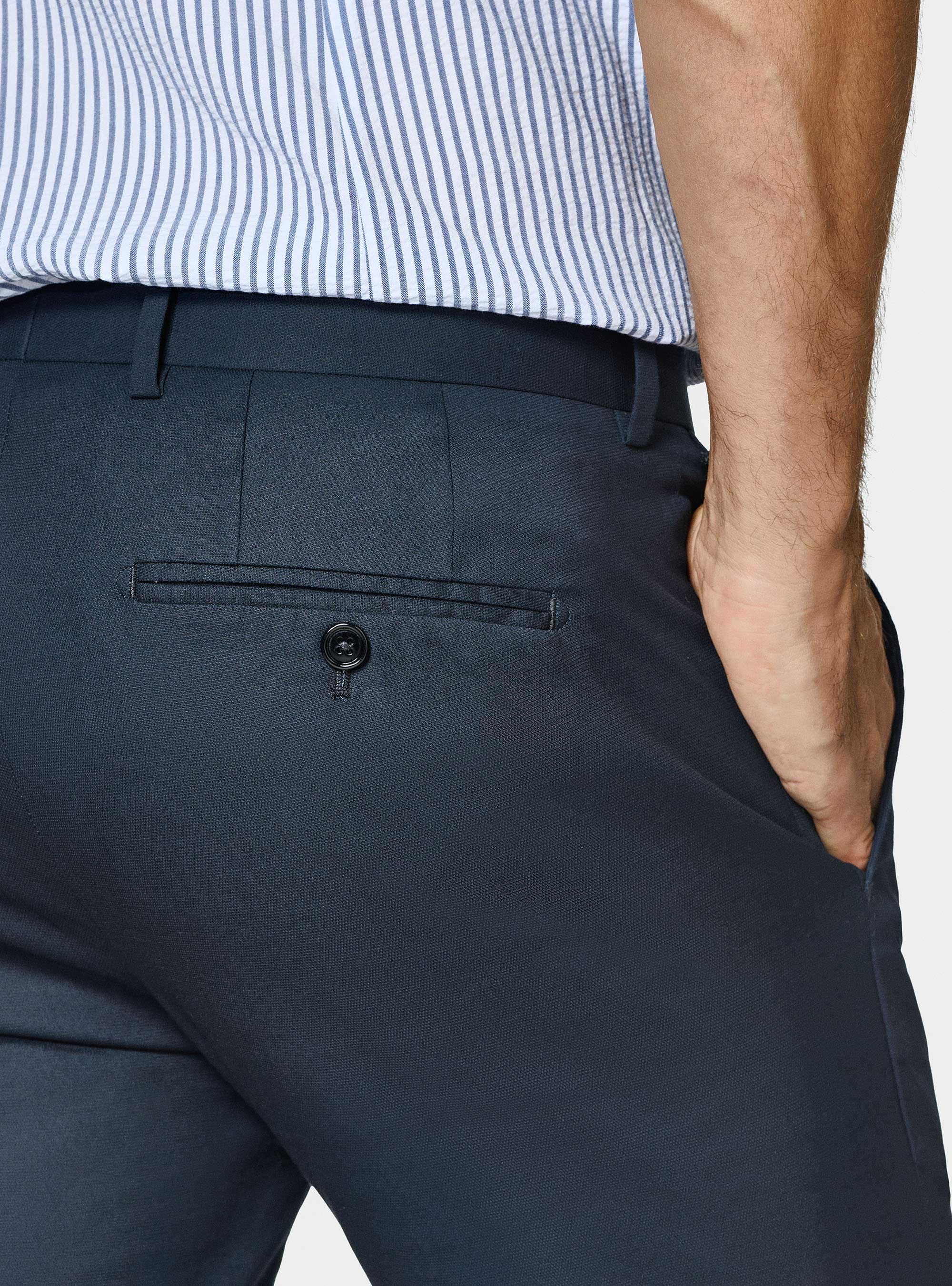 Pantal&oacute;n de traje de algod&oacute;n, AZUL MARINO