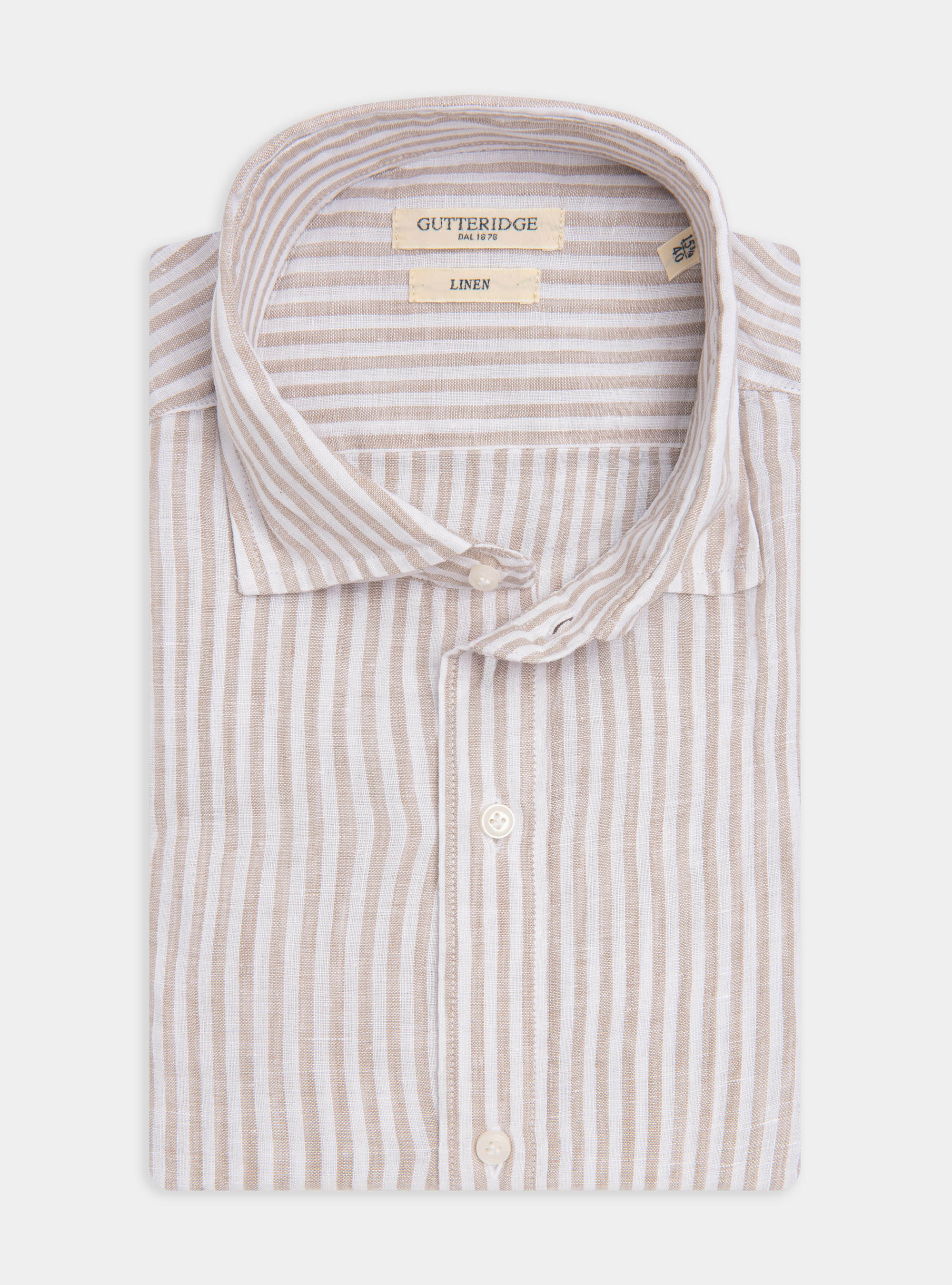 Camicia collo semi francese in puro lino rigato, SABBIA