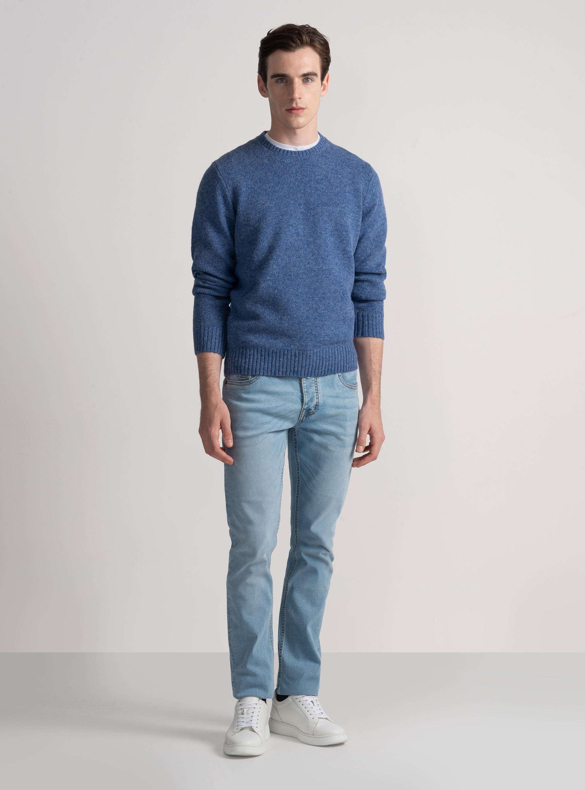 Shetland wool crew-neck sweater, 0243C DENIM