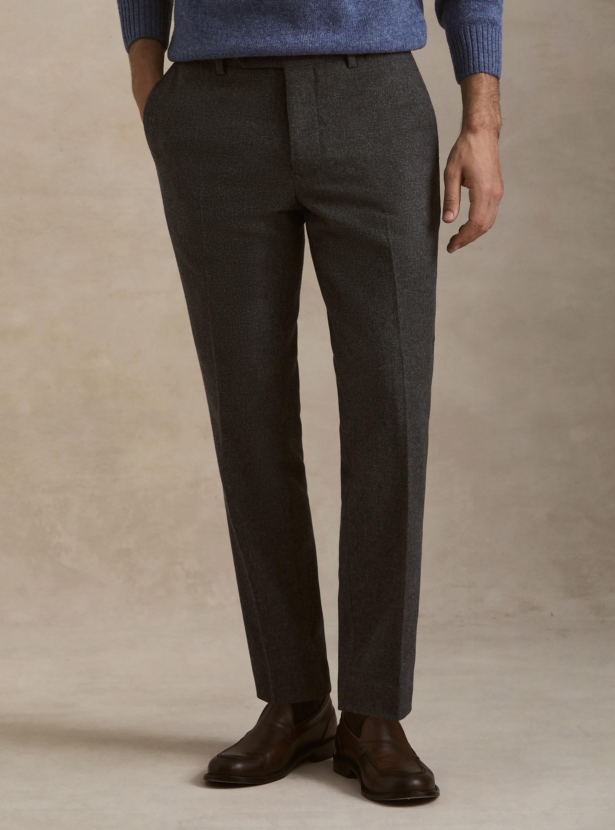 Wool blend flannel trousers, ASPHALT GREY