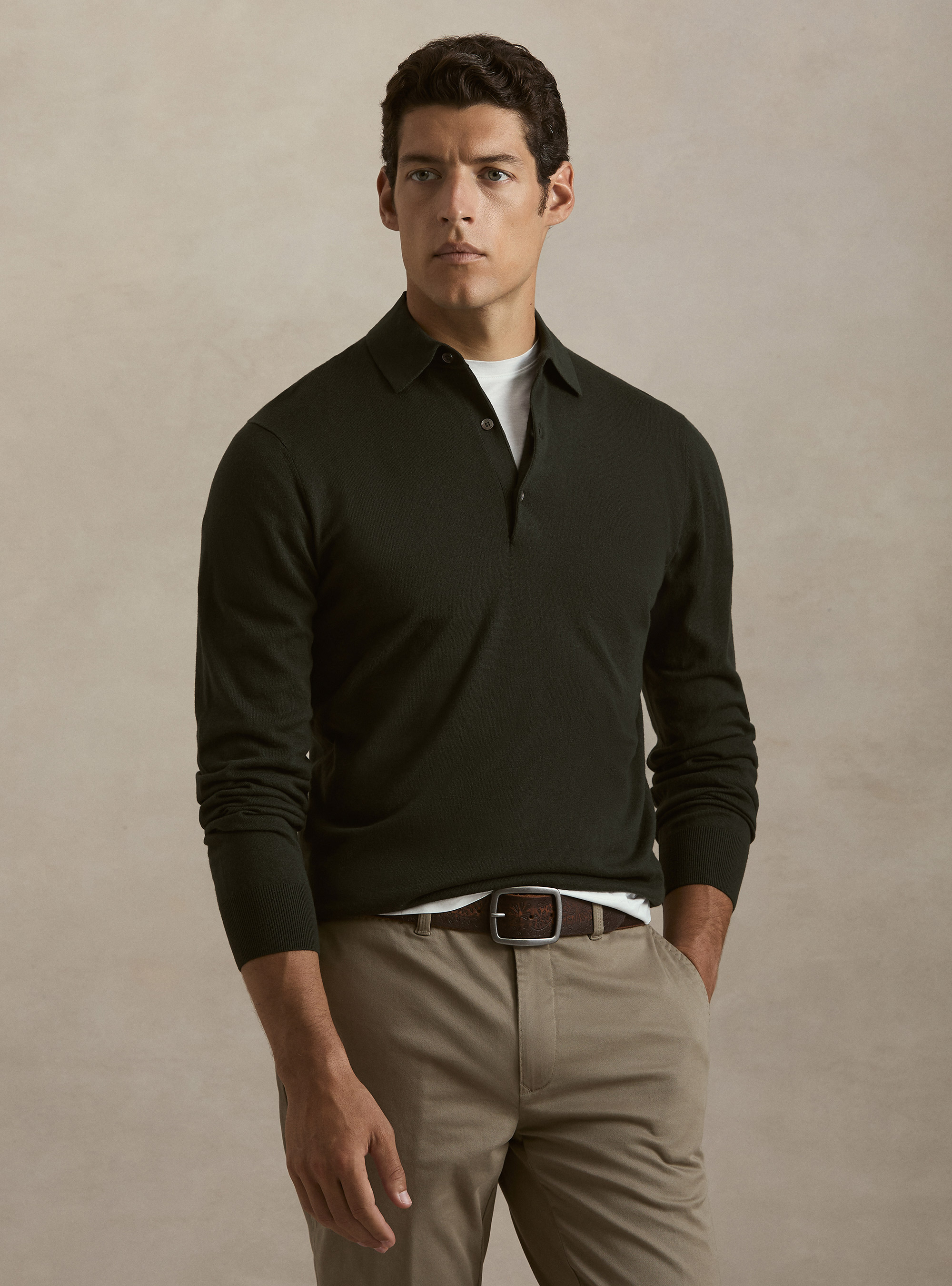 Polo in maglia di cotone e cashmere, MILITARE 0609C