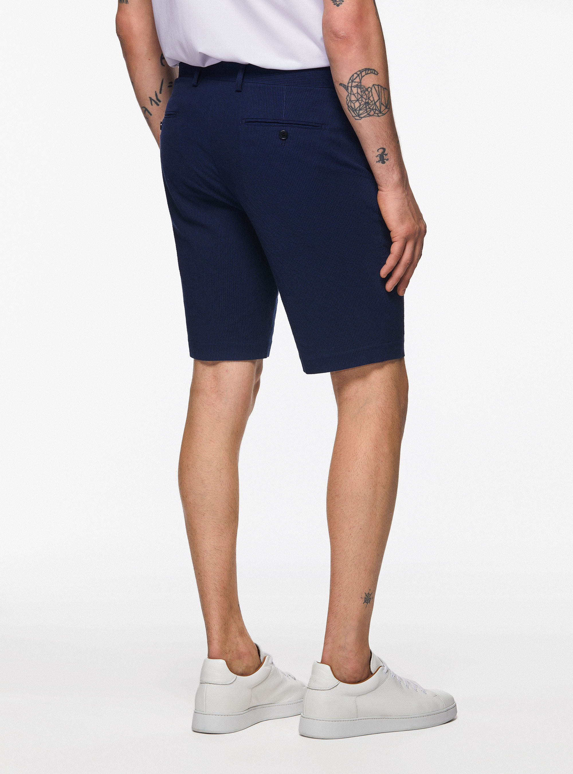 Bermudas de algod&oacute;n seersucker el&aacute;stico, AZUL MARINO