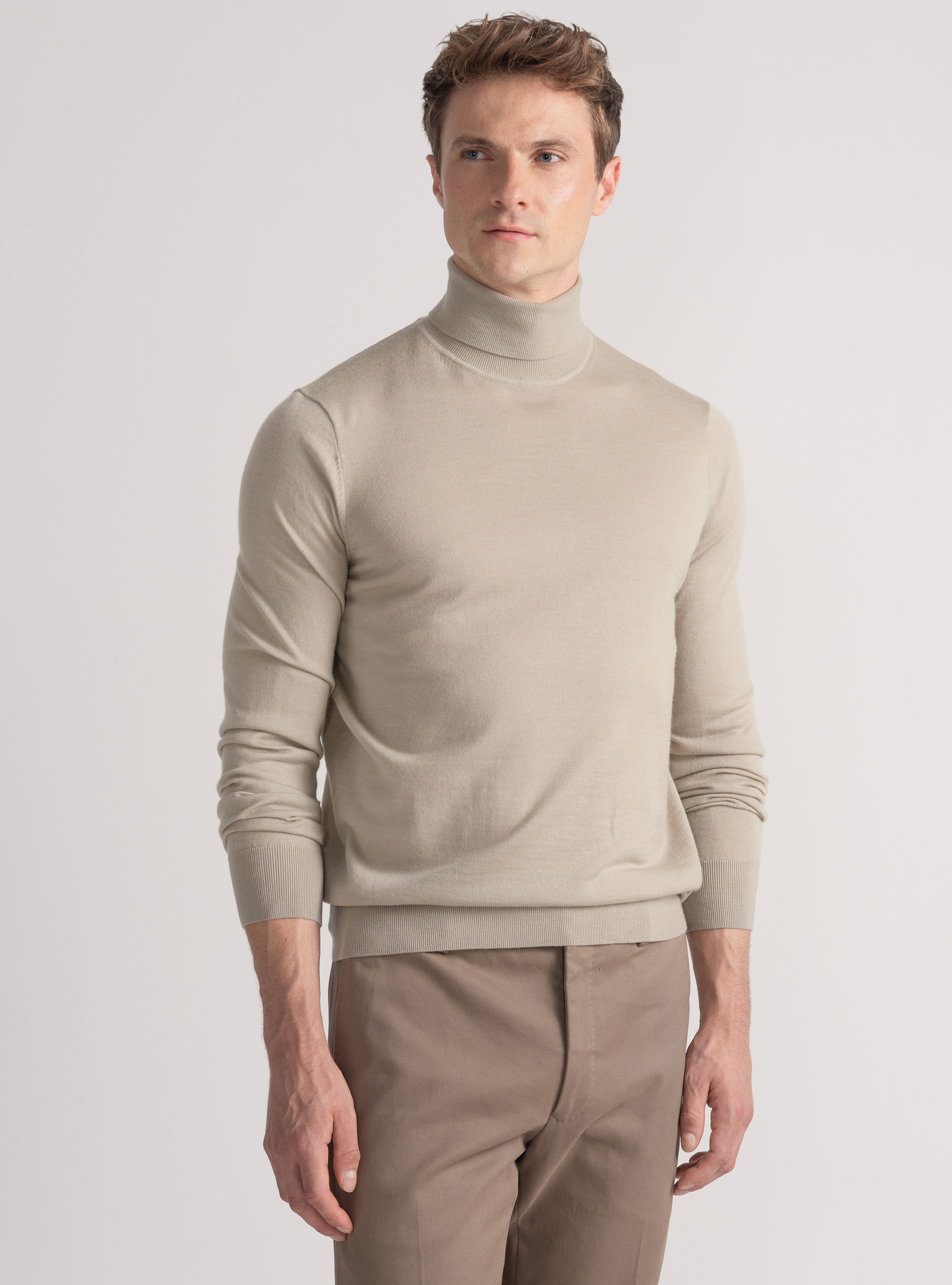 Turtleneck in pure extra-fine merino wool, SAND