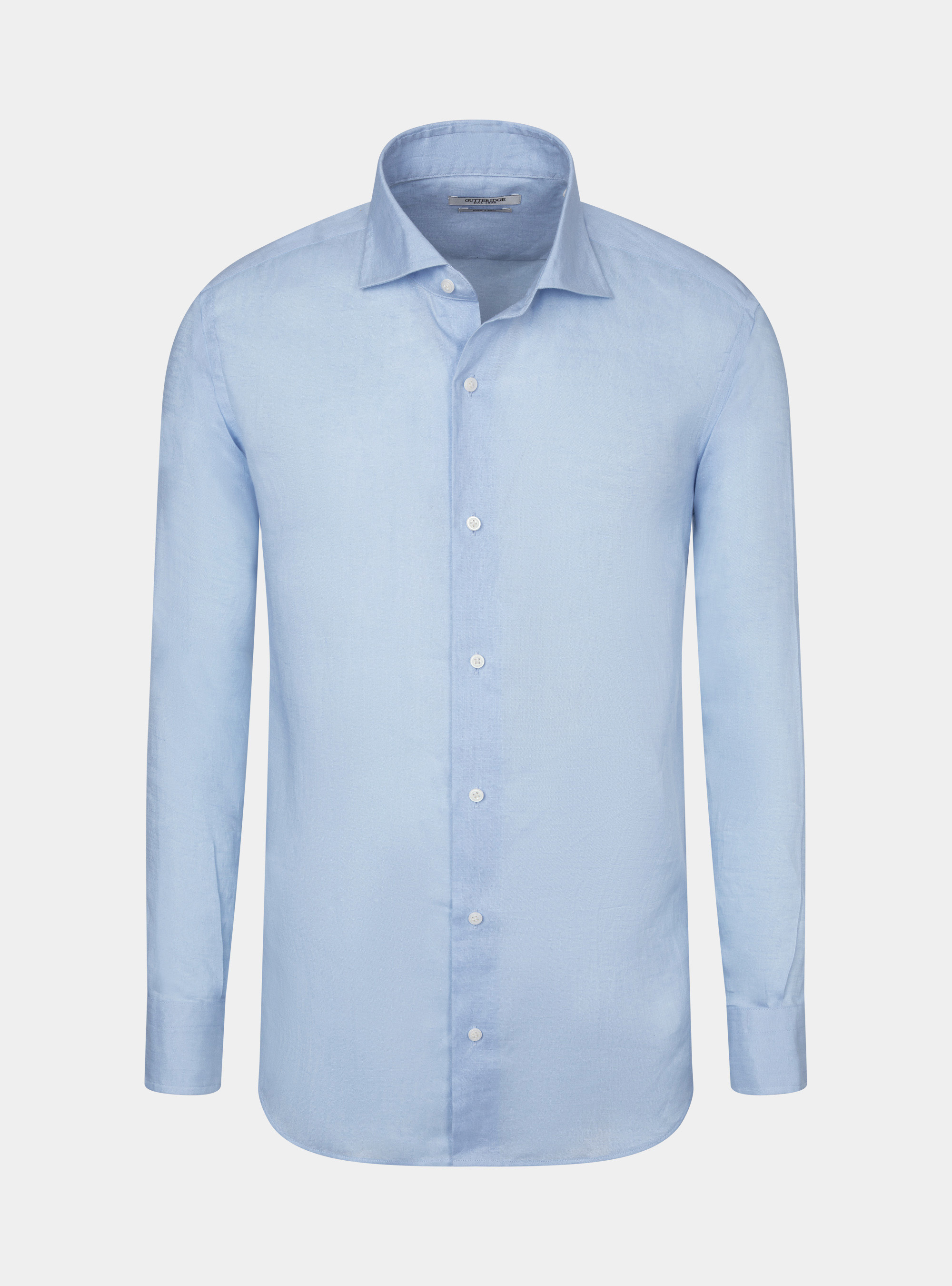 Pure Linen Shirt with Semi-French Collar, LIGHT BLUE
